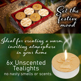 DECO EXPRESS Christmas Tealight Candle Set, Multipack of 6 with 6 Hours Burning Time Festive Xmas Decor Unscented (White/Gold 6 Pack) - Get Trend