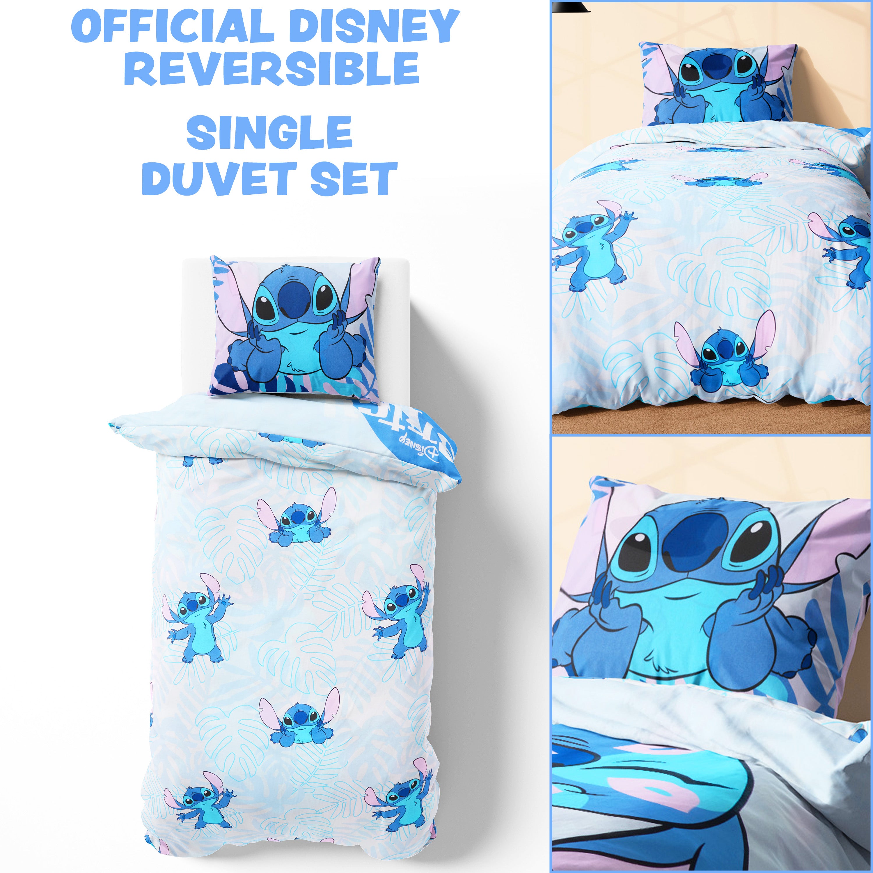 Disney Stitch Duvet Cover and Pillowcase Set Kids Teens Bedding Bedroom Accessories - Single (Blue Stitch Single) - Get Trend