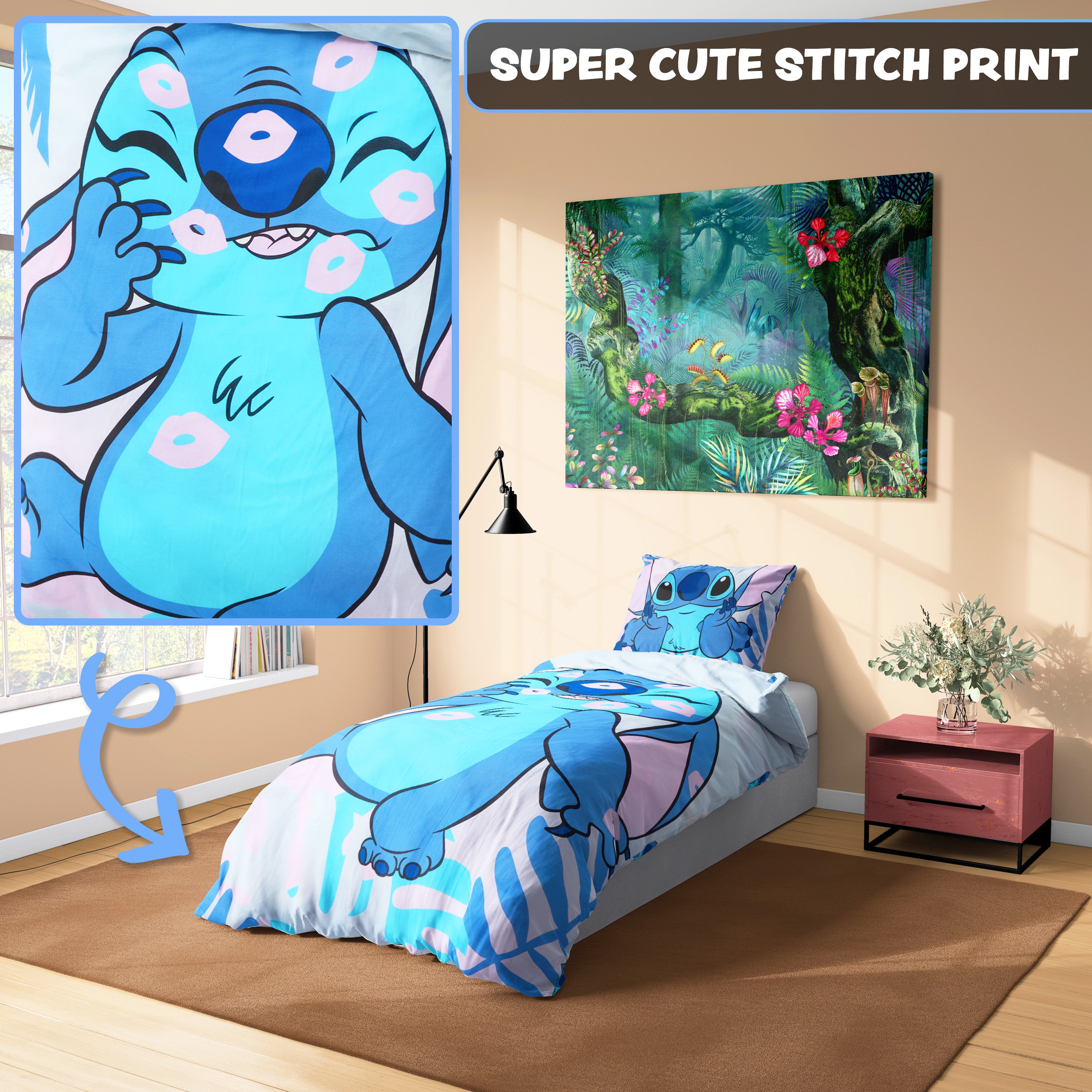 Disney Stitch Duvet Cover and Pillowcase Set Kids Teens Bedding Bedroom Accessories - Single (Blue Stitch Single) - Get Trend