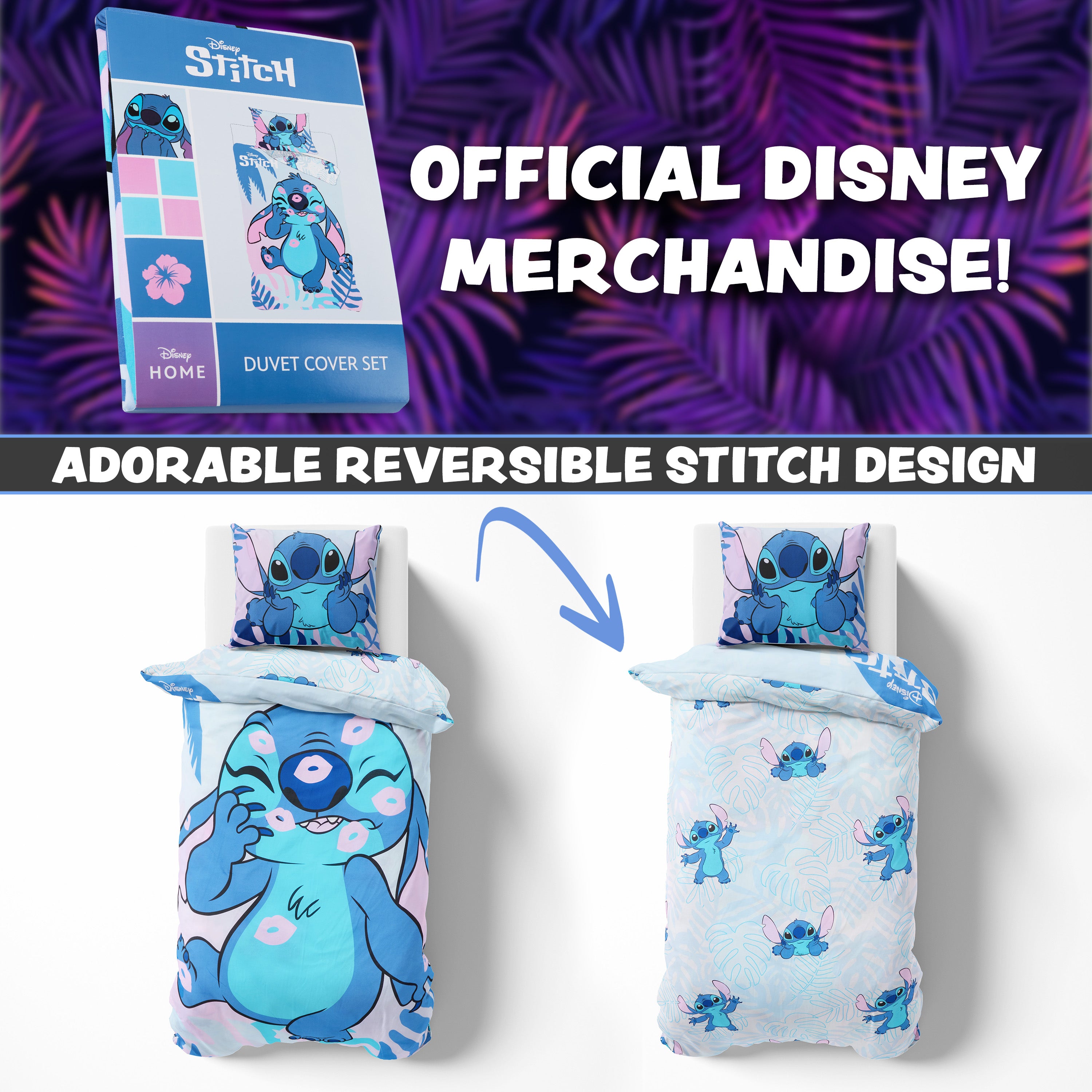 Disney Stitch Duvet Cover and Pillowcase Set Kids Teens Bedding Bedroom Accessories - Single (Blue Stitch Single) - Get Trend