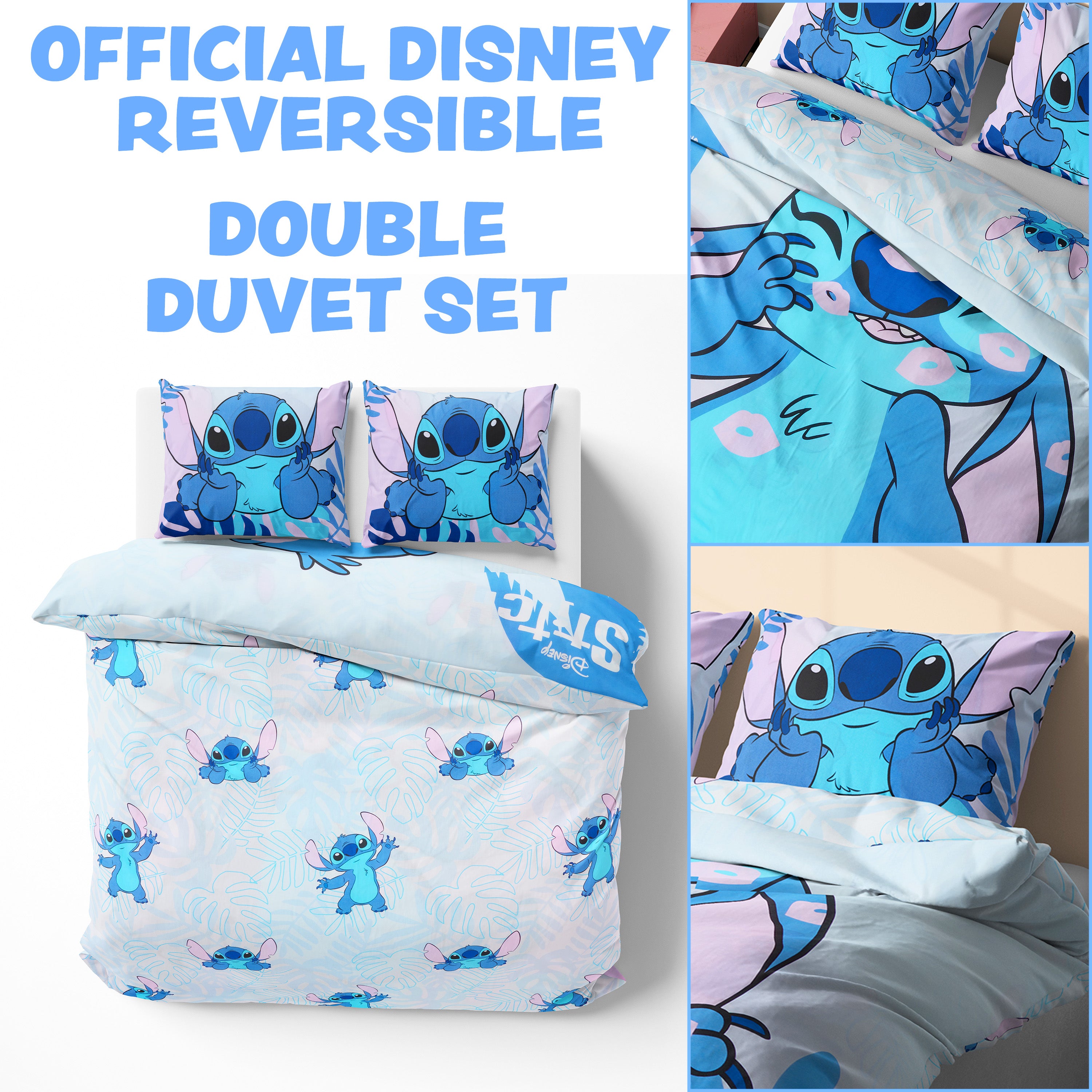 Disney Stitch Duvet Cover and Pillowcase Set Kids Teens Bedding Bedroom Accessories -Double (Blue Stitch Double) - Get Trend