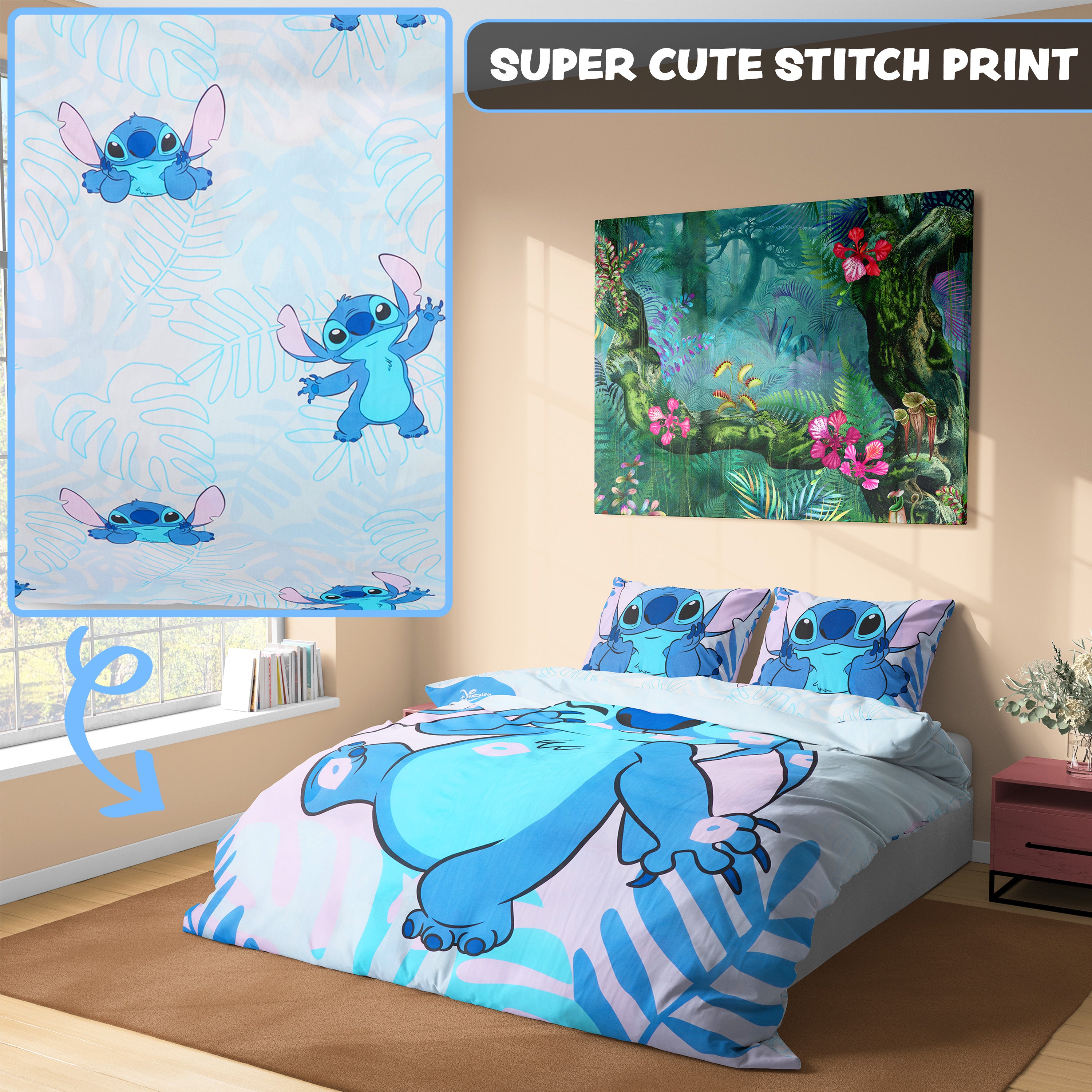 Disney Stitch Duvet Cover and Pillowcase Set Kids Teens Bedding Bedroom Accessories -Double (Blue Stitch Double) - Get Trend