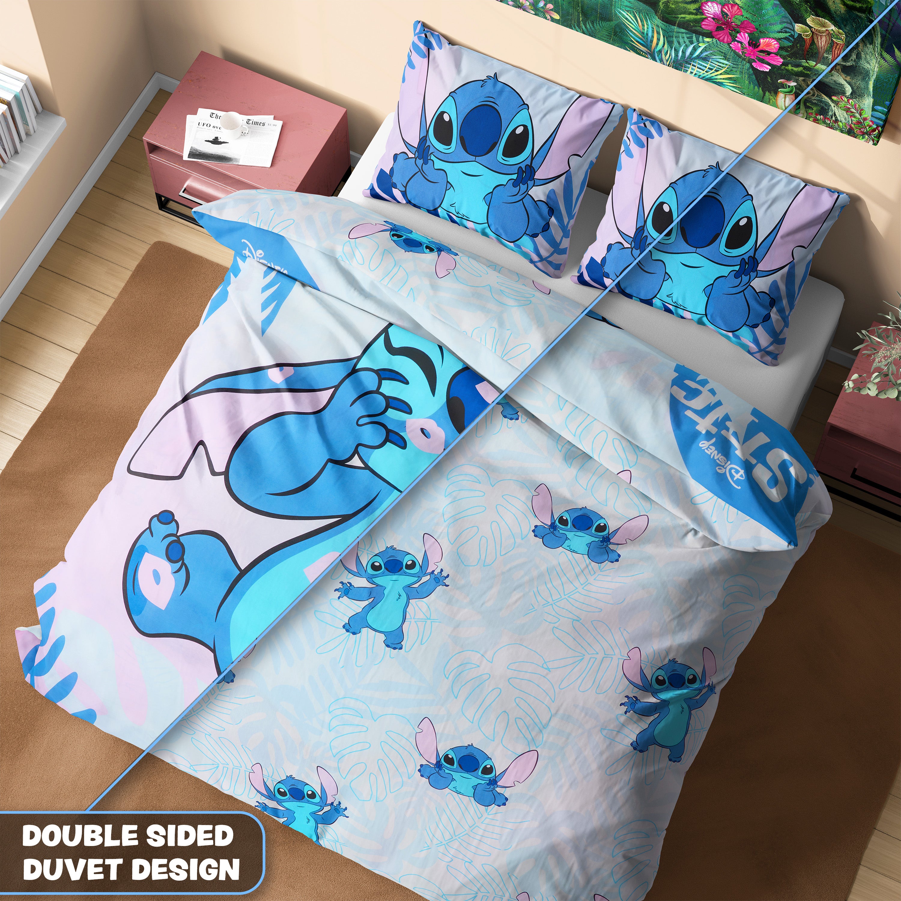 Disney Stitch Duvet Cover and Pillowcase Set Kids Teens Bedding Bedroom Accessories -Double (Blue Stitch Double) - Get Trend