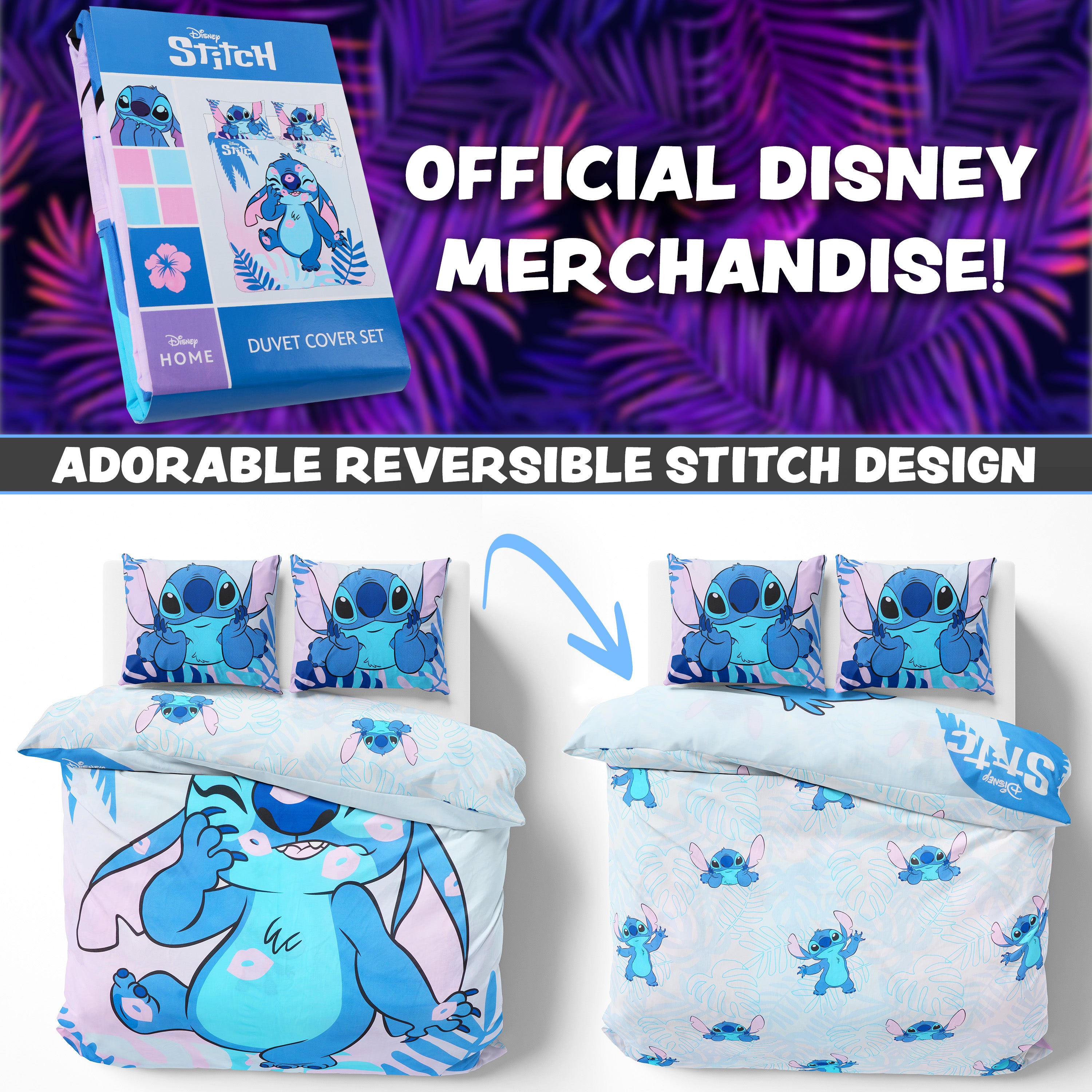 Disney Stitch Duvet Cover and Pillowcase Set Kids Teens Bedding Bedroom Accessories -Double (Blue Stitch Double) - Get Trend