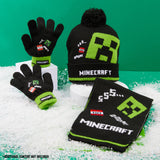Minecraft Cold Weather Set - Creeper Beanie Hat Scarf and Gloves Set Kids Winter Set - Get Trend