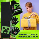 Minecraft Cold Weather Set - Creeper Beanie Hat Scarf and Gloves Set Kids Winter Set - Get Trend