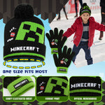 Minecraft Cold Weather Set - Creeper Beanie Hat Scarf and Gloves Set Kids Winter Set - Get Trend