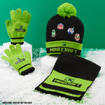Minecraft Cold Weather Set - Creeper Beanie Hat Scarf and Gloves Set Kids Winter Set - Gaming Gifts for Boys - Get Trend