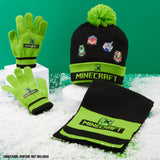 Minecraft Cold Weather Set - Creeper Beanie Hat Scarf and Gloves Set Kids Winter Set - Gaming Gifts for Boys - Get Trend