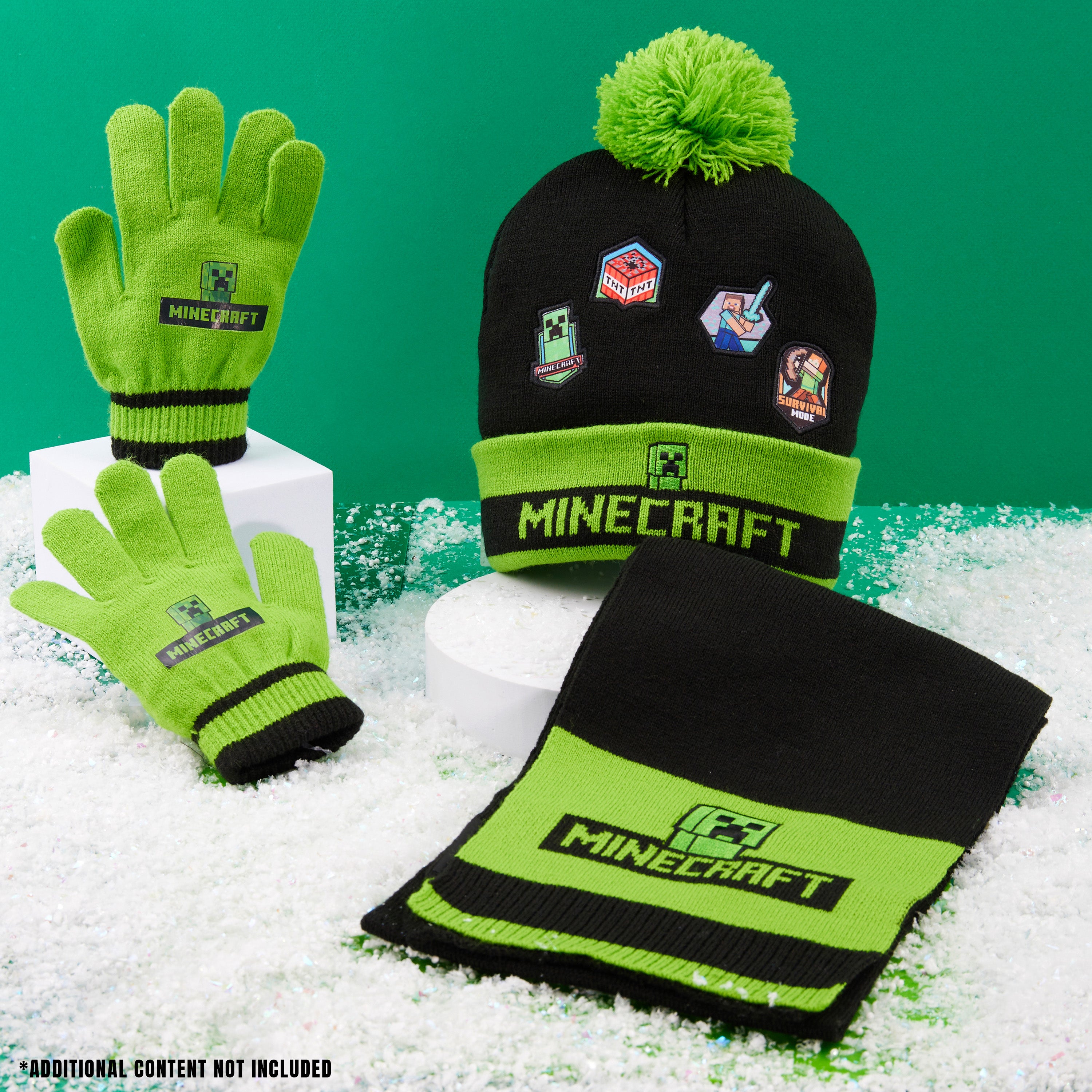 Minecraft Cold Weather Set - Creeper Beanie Hat Scarf and Gloves Set Kids Winter Set - Gaming Gifts for Boys - Get Trend