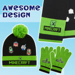 Minecraft Cold Weather Set - Creeper Beanie Hat Scarf and Gloves Set Kids Winter Set - Gaming Gifts for Boys - Get Trend