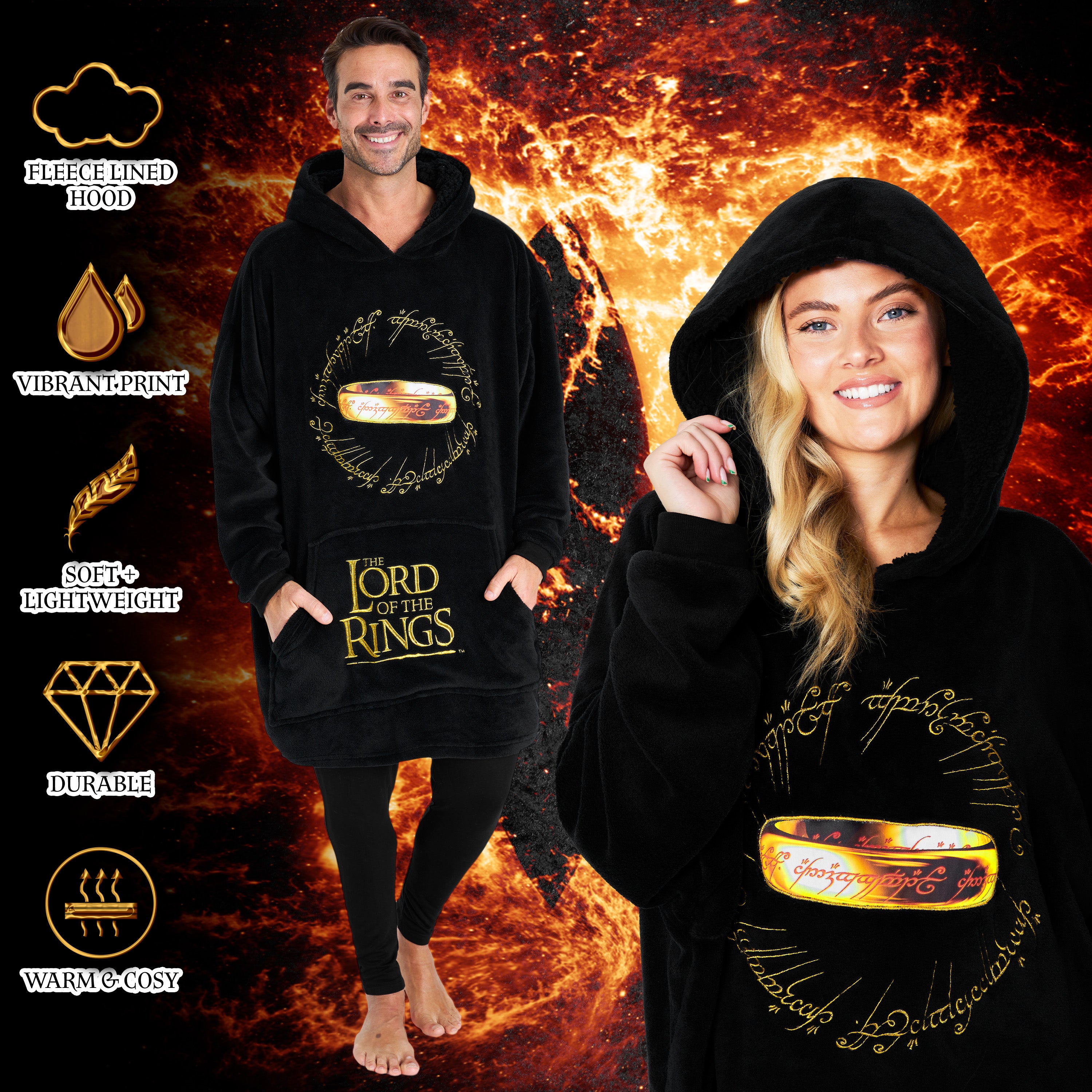 Lord of the Rings Blanket Hoodie Men Oversized Hoodie Blanket Women Black - Get Trend