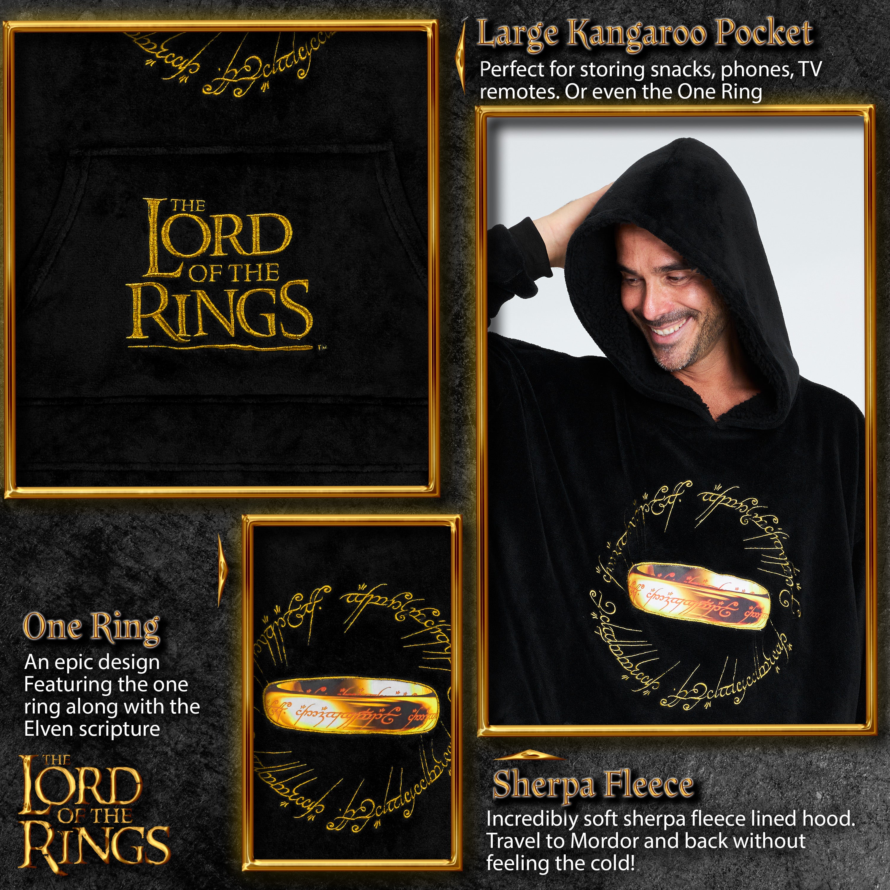 Lord of the Rings Blanket Hoodie Men Oversized Hoodie Blanket Women Black - Get Trend