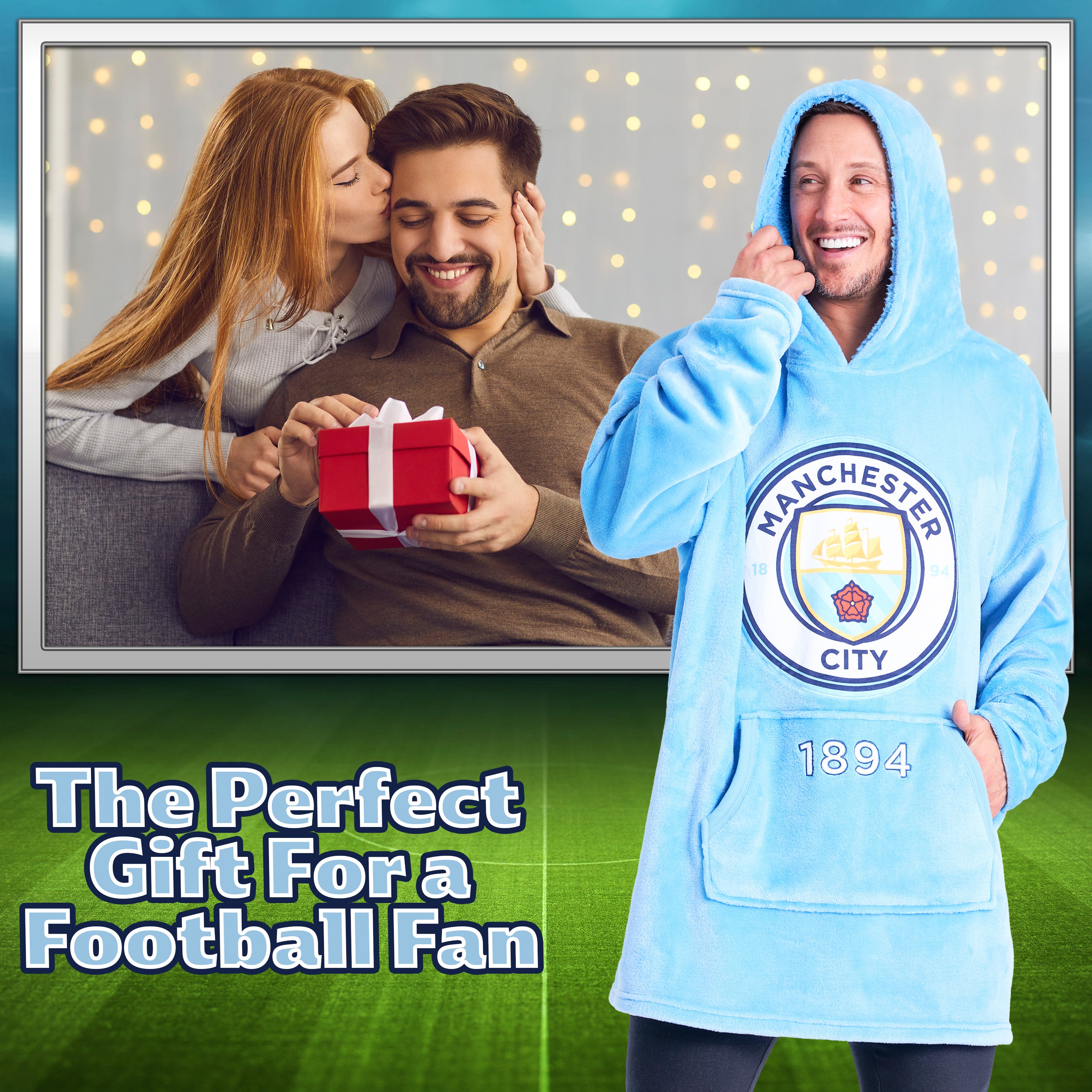 Manchester City FC Mens Hoodies - Fleece Oversized Hoodie Blanket for Men - Get Trend