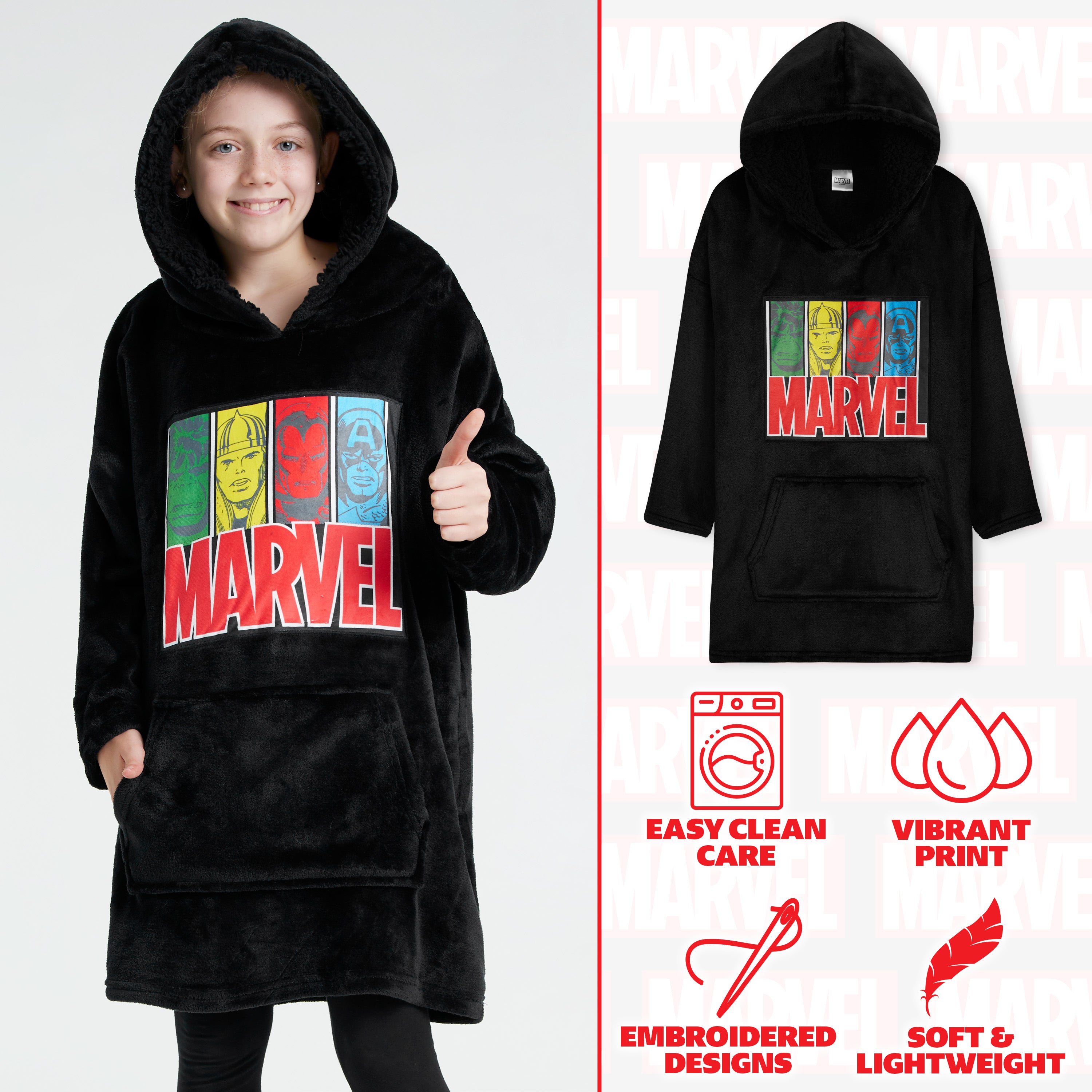 Marvel Hoodie Blanket for Kids - Avengers Gifts for Boys Black - Get Trend