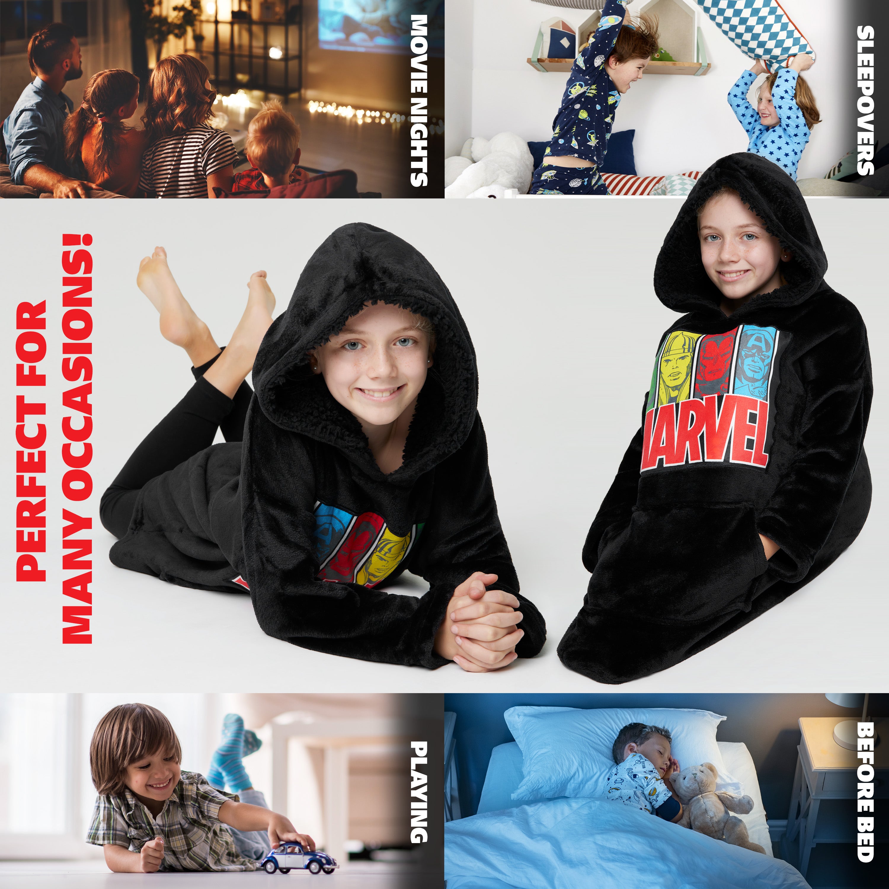 Marvel Hoodie Blanket for Kids - Avengers Gifts for Boys Black - Get Trend