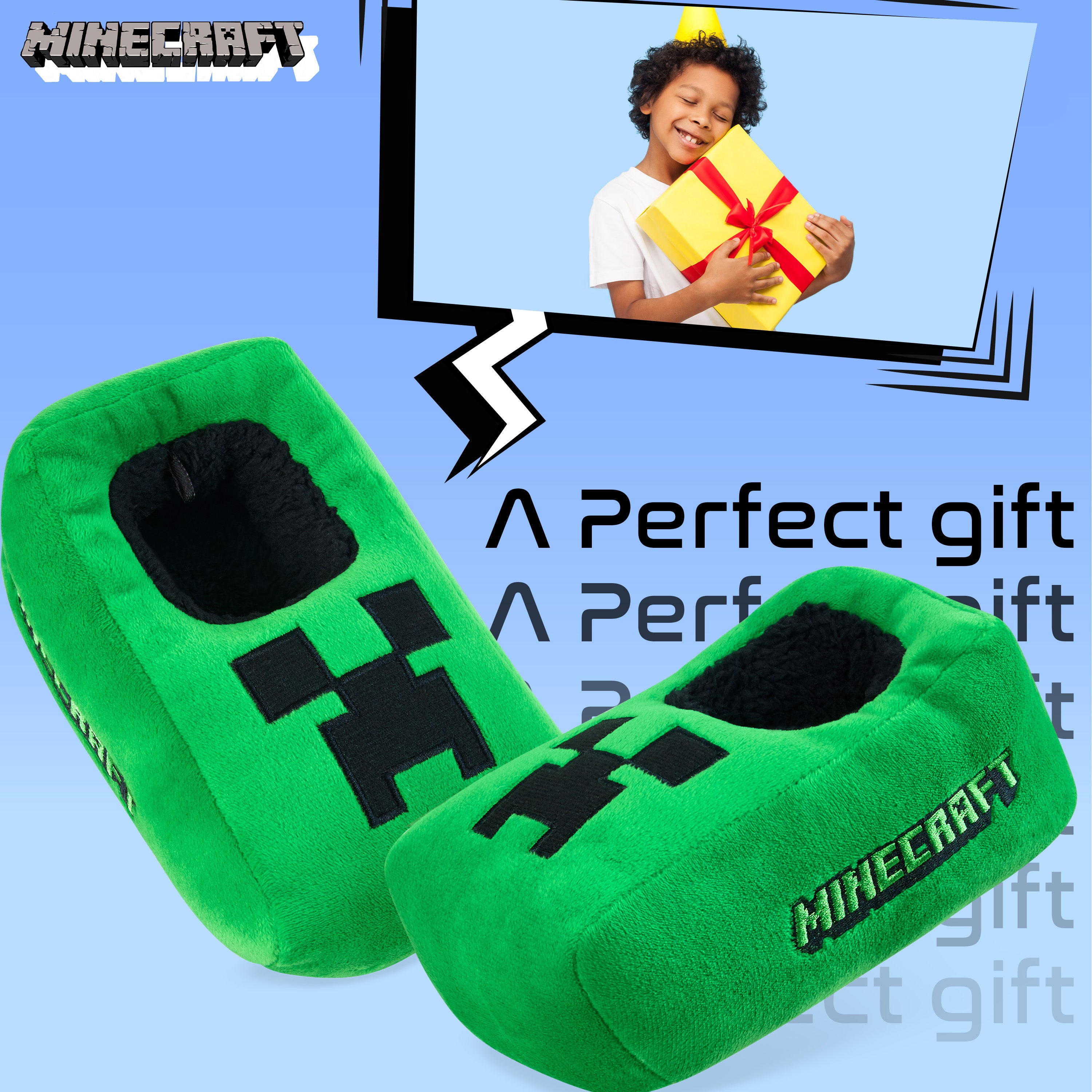 Minecraft Boys Slippers, Cosy Creeper Indoor House Shoes - Gamer Gifts for Boys - Get Trend