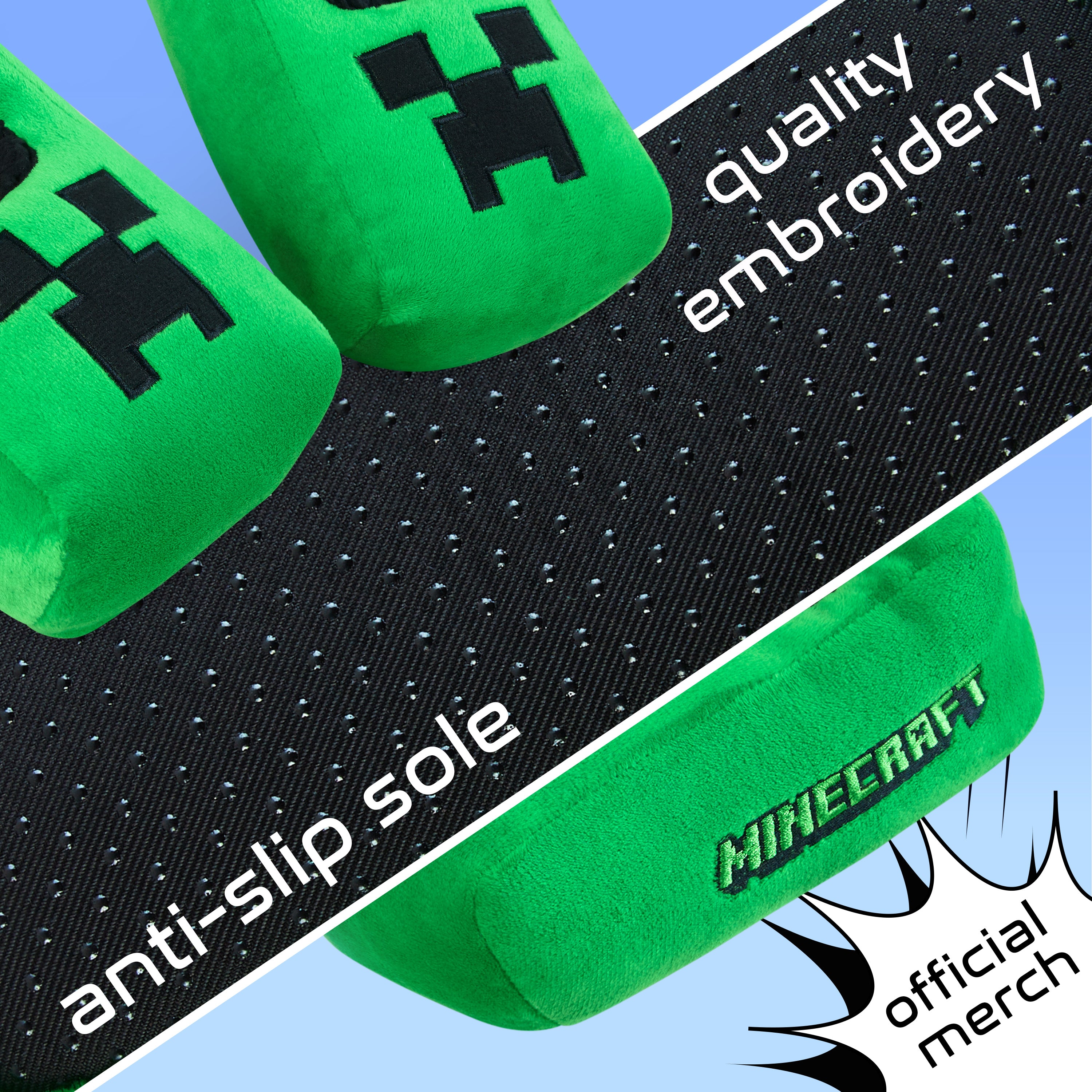 Minecraft Boys Slippers, Cosy Creeper Indoor House Shoes - Gamer Gifts for Boys - Get Trend