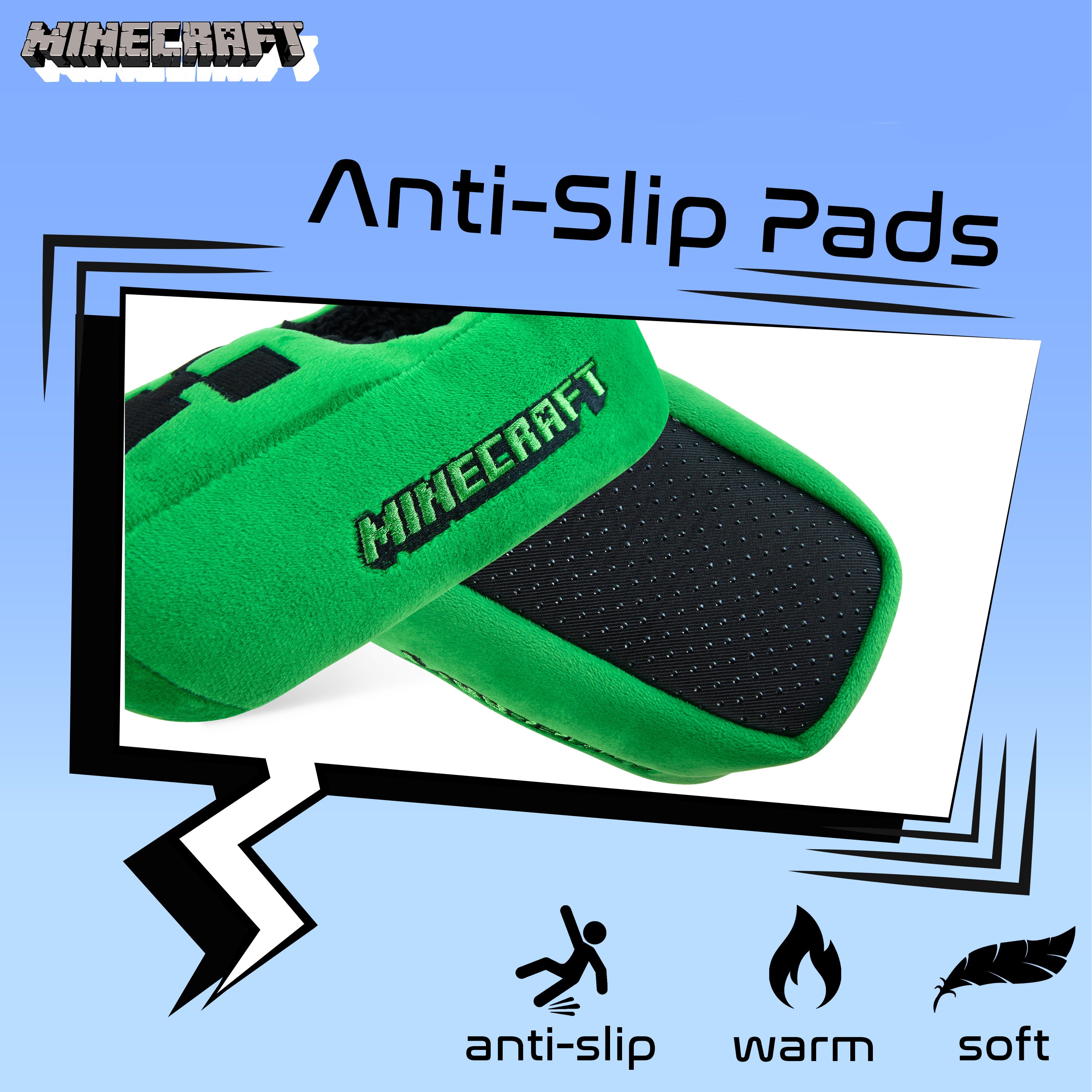 Minecraft Boys Slippers, Cosy Creeper Indoor House Shoes - Gamer Gifts for Boys - Get Trend