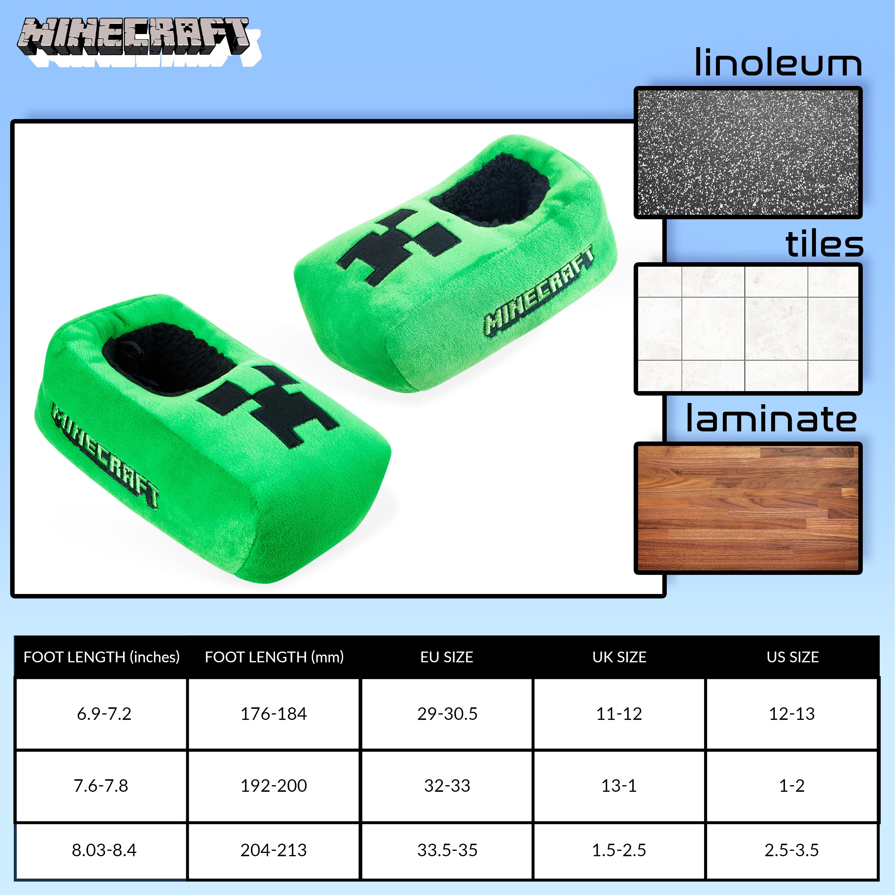 Minecraft Boys Slippers, Cosy Creeper Indoor House Shoes - Gamer Gifts for Boys - Get Trend