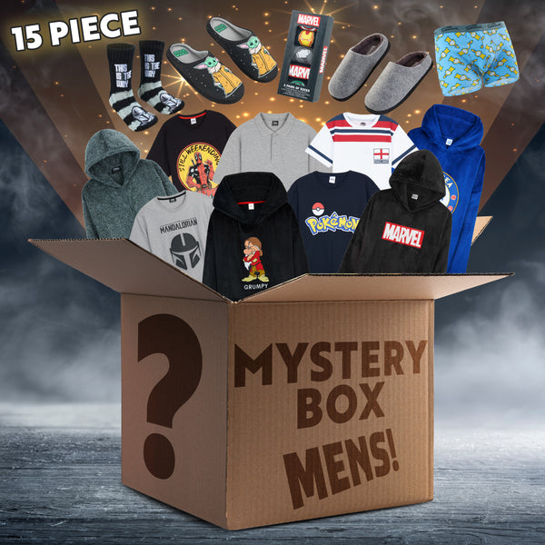 Mystery Clothing Box or Bag for Men - 15 ITEMS - Assorted Branded Items Worth £40+ - Get Trend