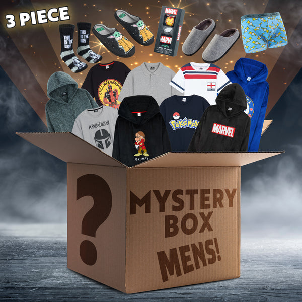 Mystery Clothing Box or Bag for Men - 3 ITEMS - Assorted Branded Items Worth £40+ - Get Trend