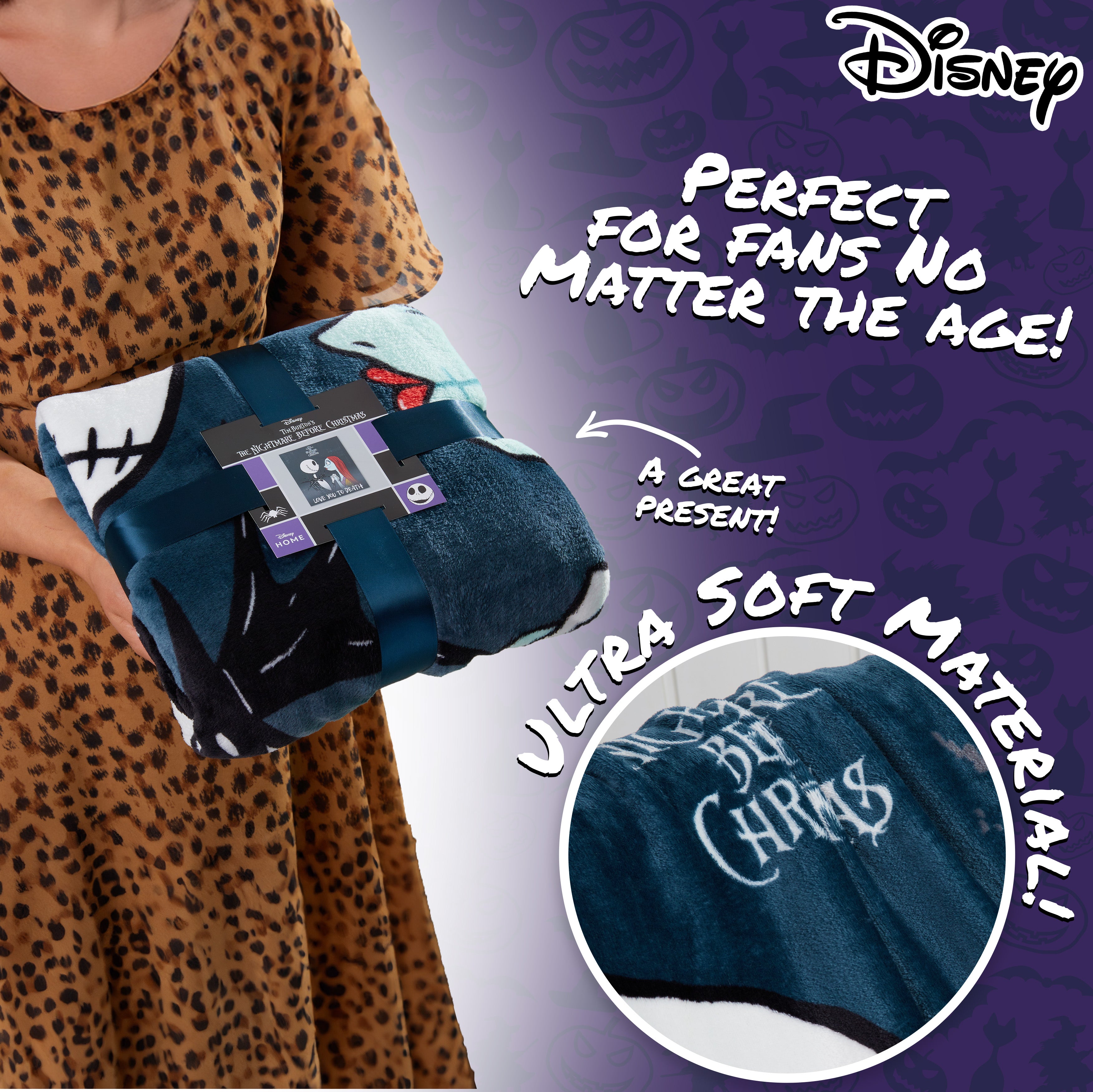 Disney The Nightmare Before Christmas Soft Fleece Bed Blanket, 150 x 130cm (Multi) - Get Trend