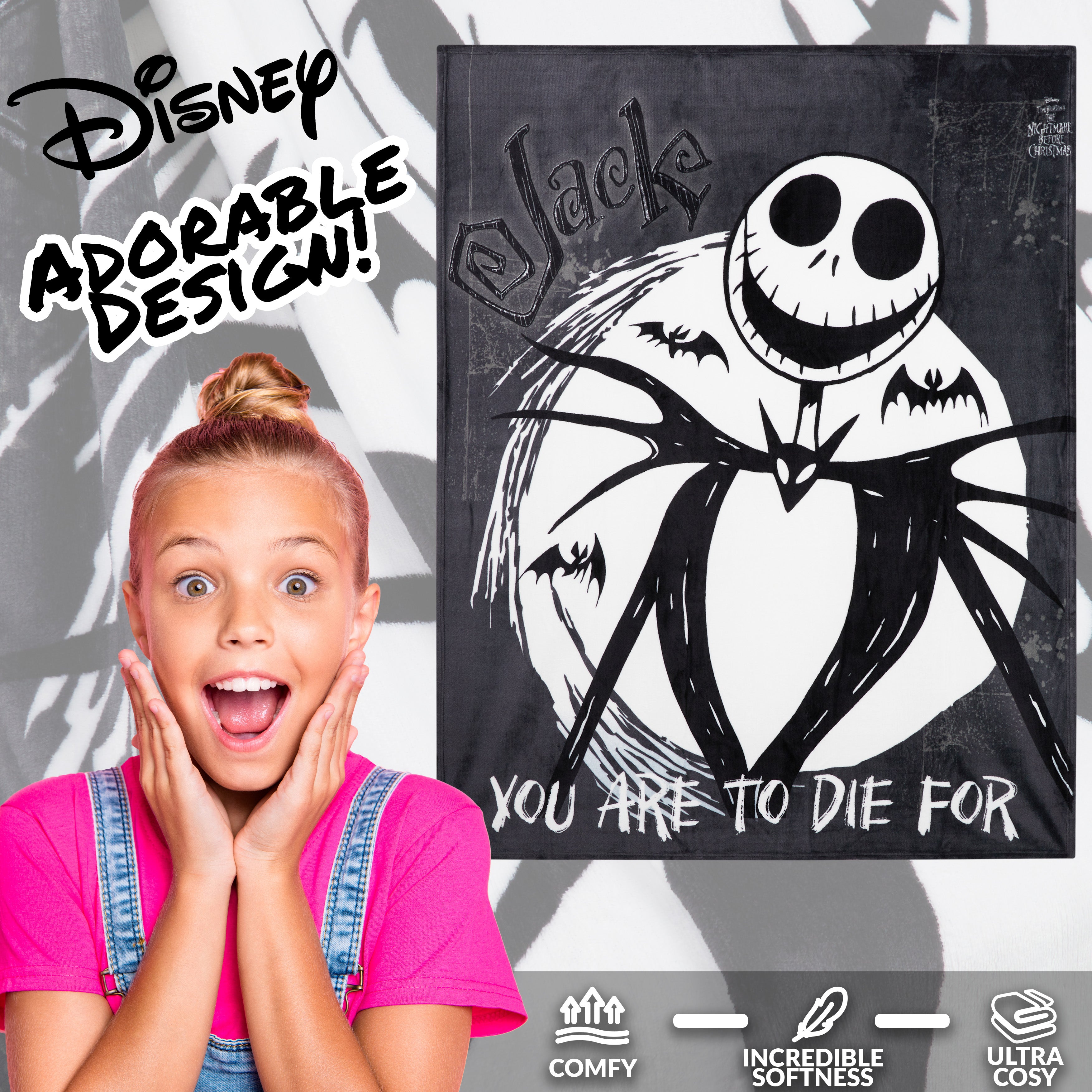 Disney The Nightmare Before Christmas Soft Fleece Bed Blanket 150 x 130cm (Black/White) - Get Trend