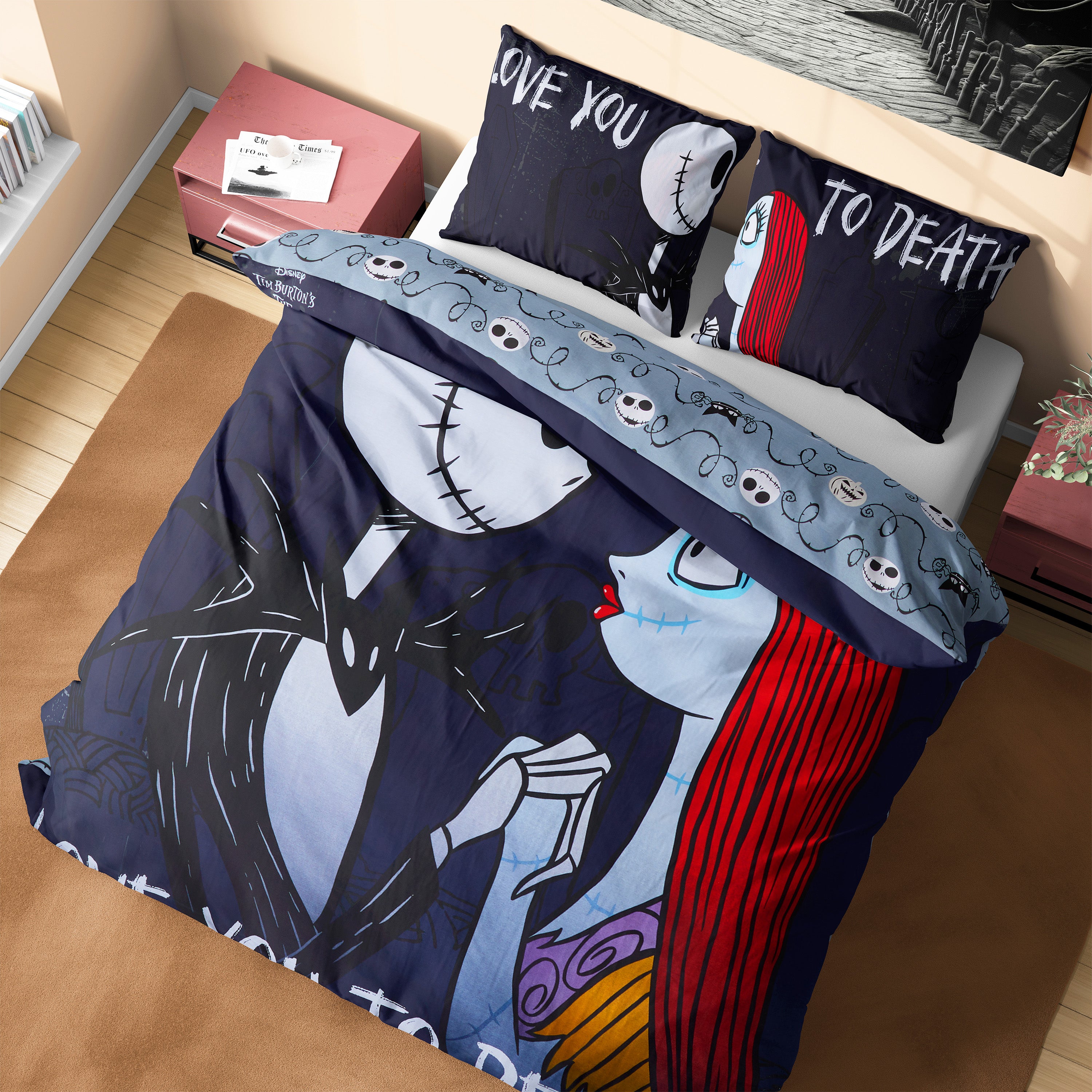 Disney Stitch Duvet Cover and Pillowcase Set Kids Teens Bedding Bedroom Accessories - Double (Black Jack Sally Double) - Get Trend