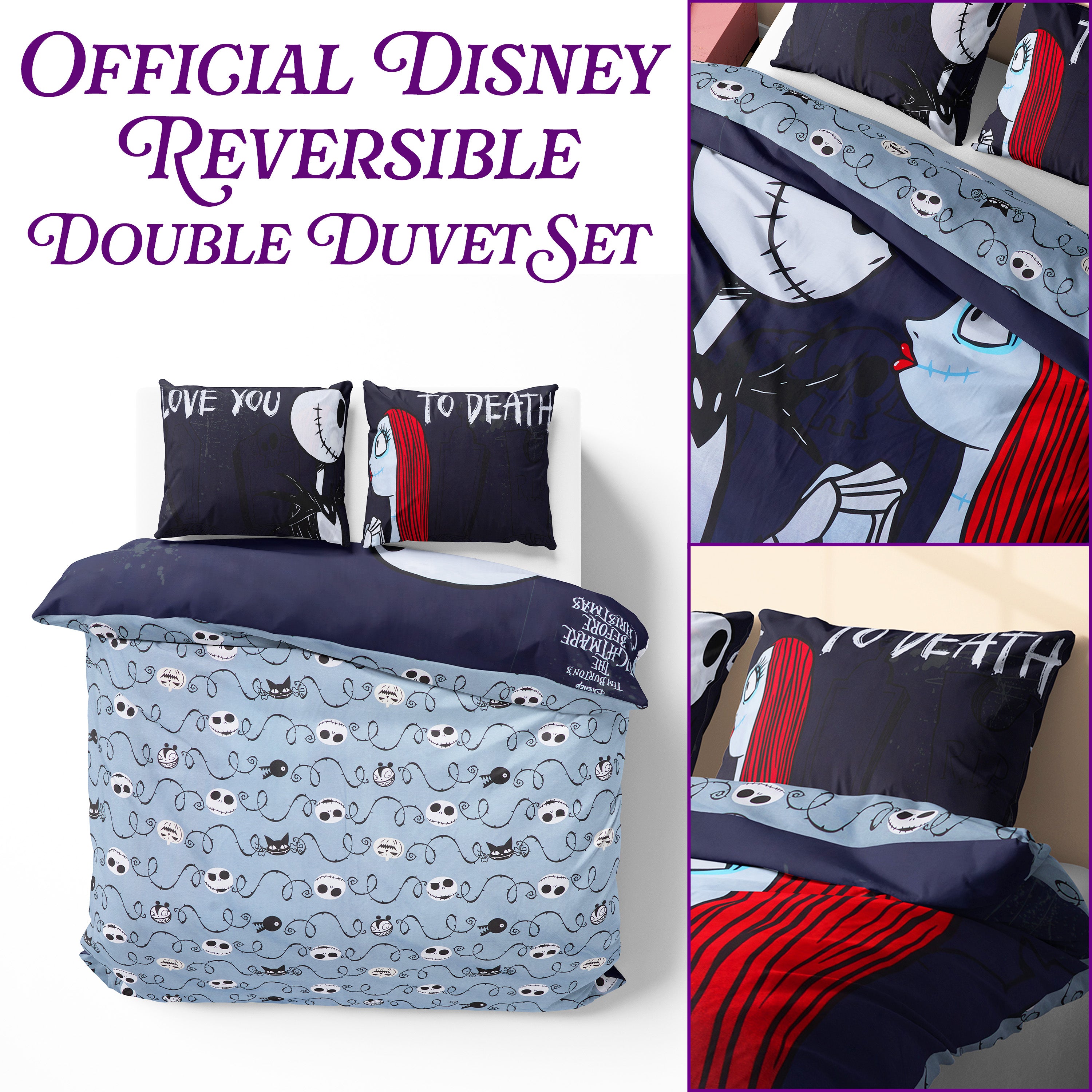 Disney Stitch Duvet Cover and Pillowcase Set Kids Teens Bedding Bedroom Accessories - Double (Black Jack Sally Double) - Get Trend