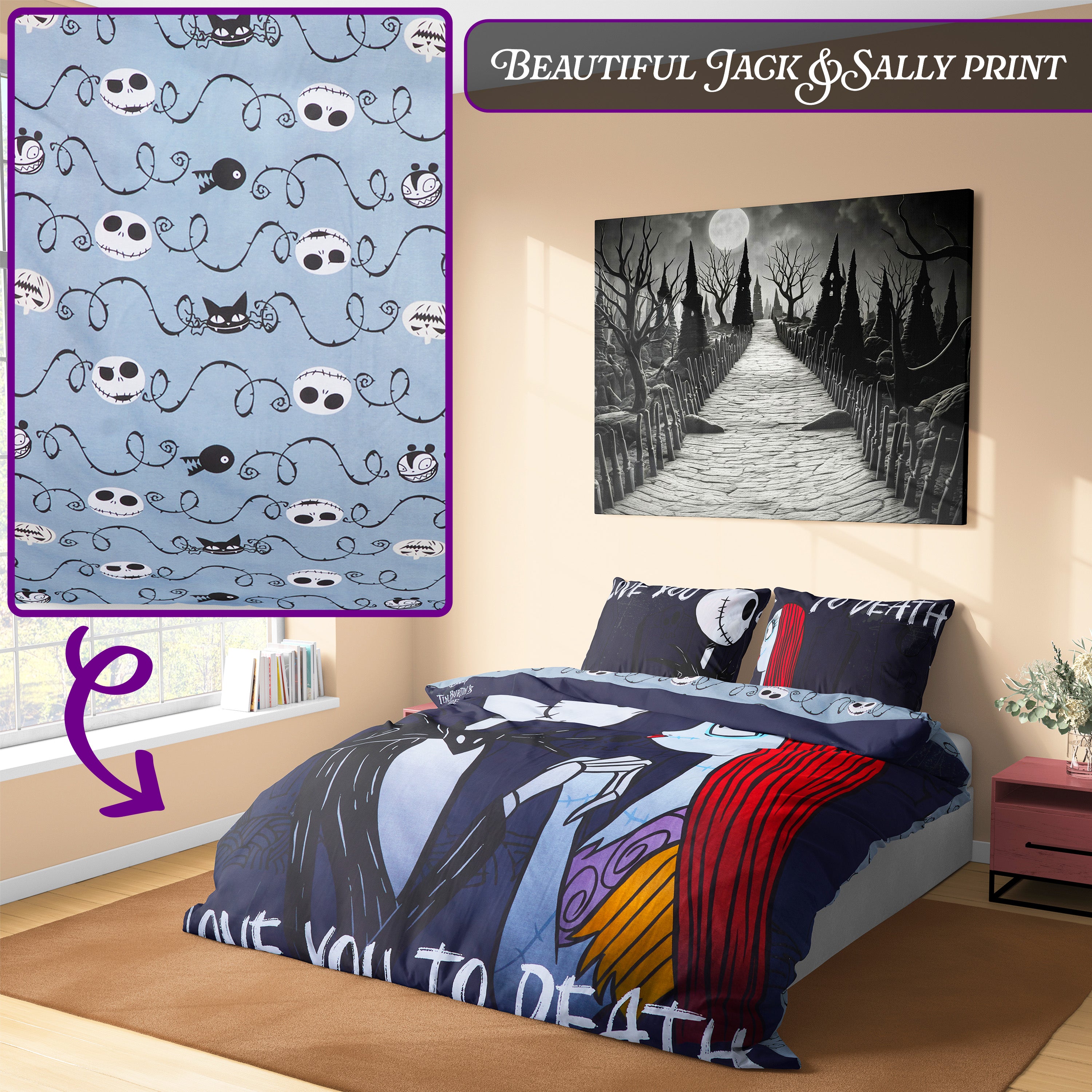 Disney Stitch Duvet Cover and Pillowcase Set Kids Teens Bedding Bedroom Accessories - Double (Black Jack Sally Double) - Get Trend