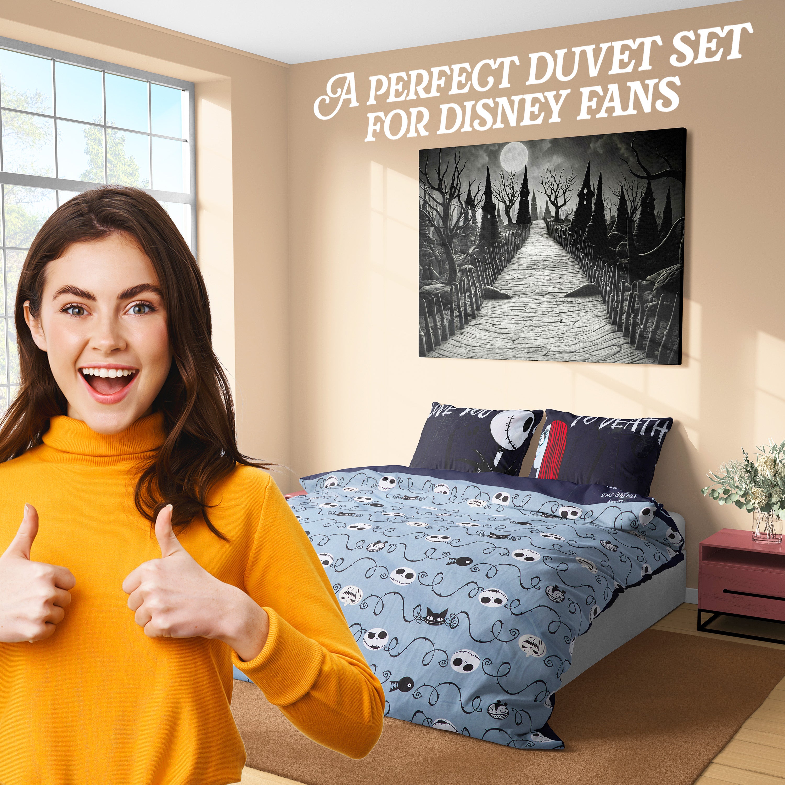 Disney Stitch Duvet Cover and Pillowcase Set Kids Teens Bedding Bedroom Accessories - Double (Black Jack Sally Double) - Get Trend