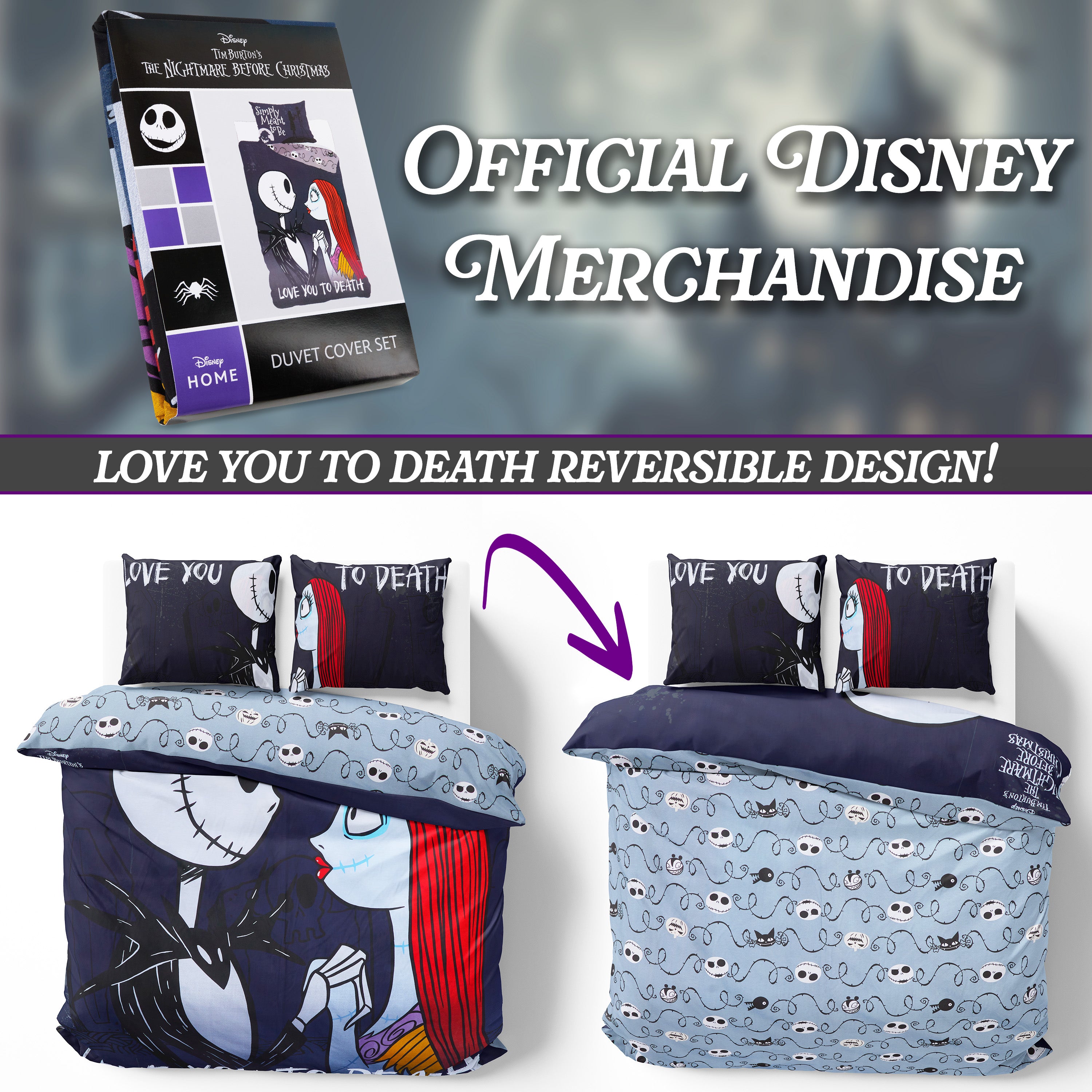 Disney Stitch Duvet Cover and Pillowcase Set Kids Teens Bedding Bedroom Accessories - Double (Black Jack Sally Double) - Get Trend