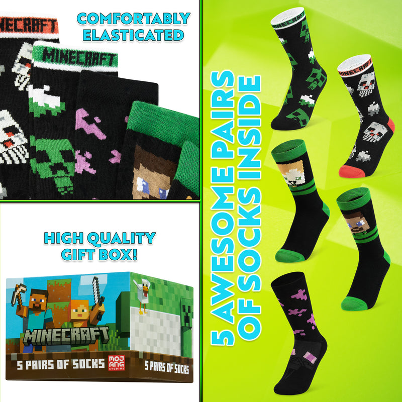 Minecraft Boys Socks  5 Pack - Cotton-Rich Socks - Get Trend
