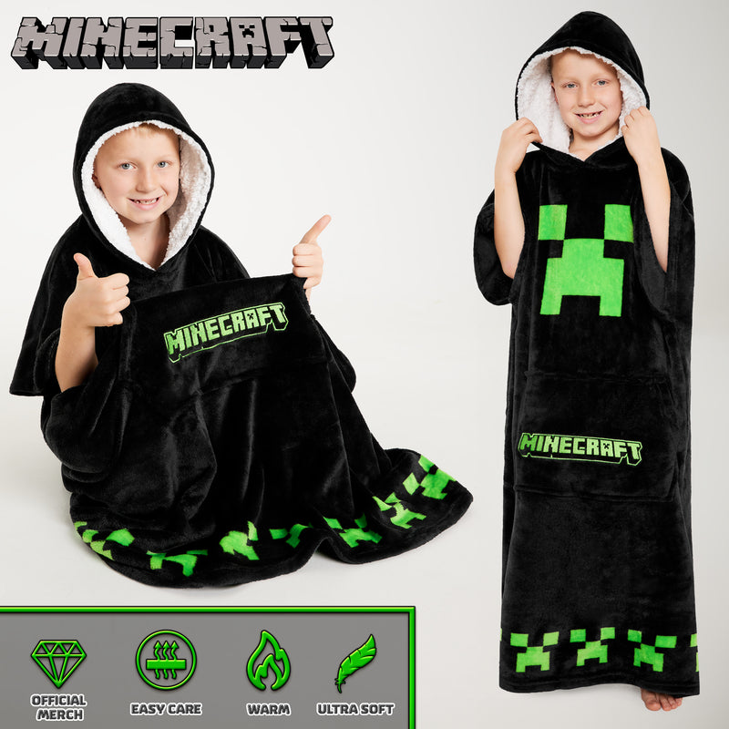 Minecraft Fleece Hoodie Blanket for Kids - Black/Green - Get Trend