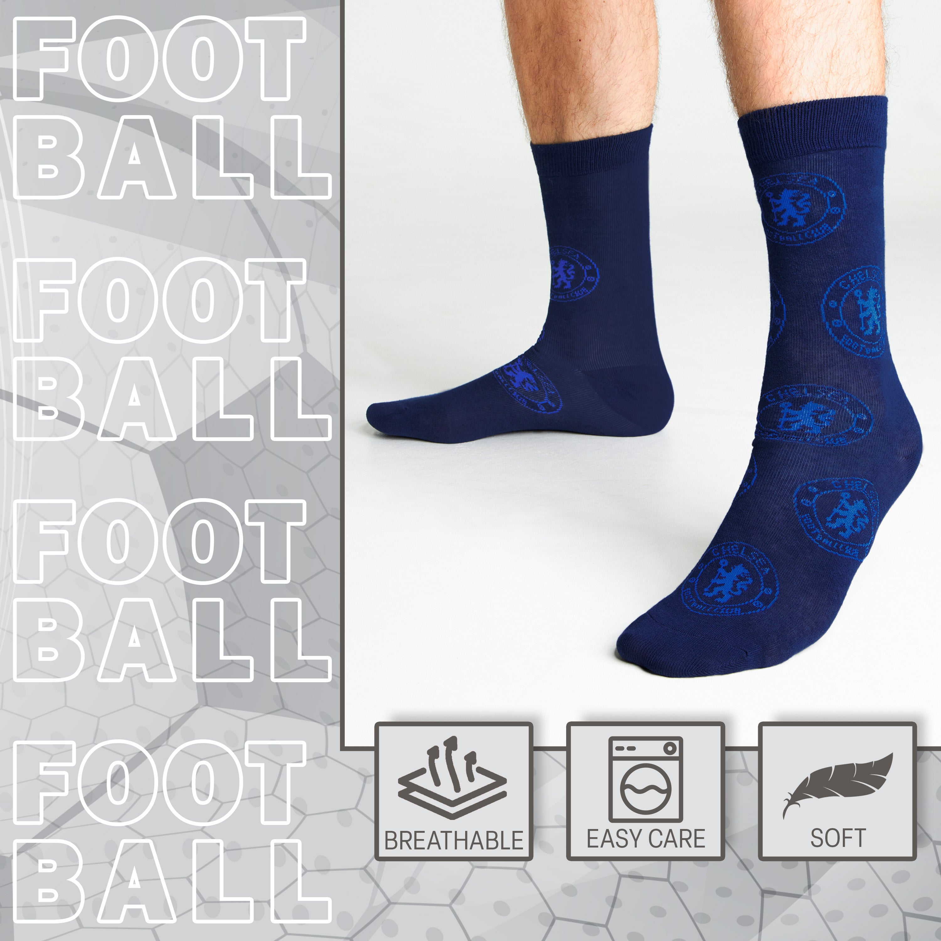 Chelsea F.C. Socks for Men, 4 Pack Breathable Socks Supporters' Gear - Gifts for Men - Get Trend