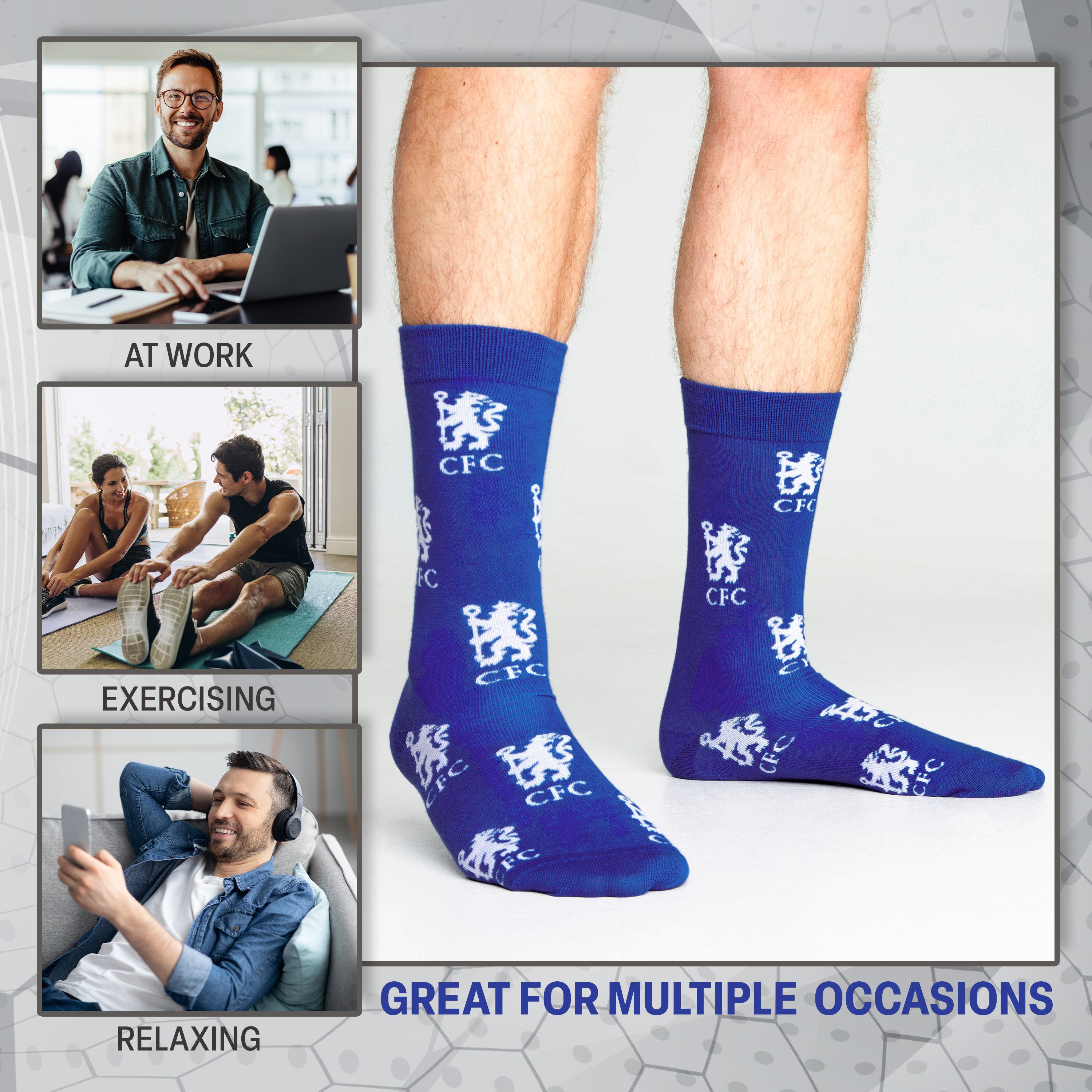 Chelsea F.C. Socks for Men, 4 Pack Breathable Socks Supporters' Gear - Gifts for Men - Get Trend