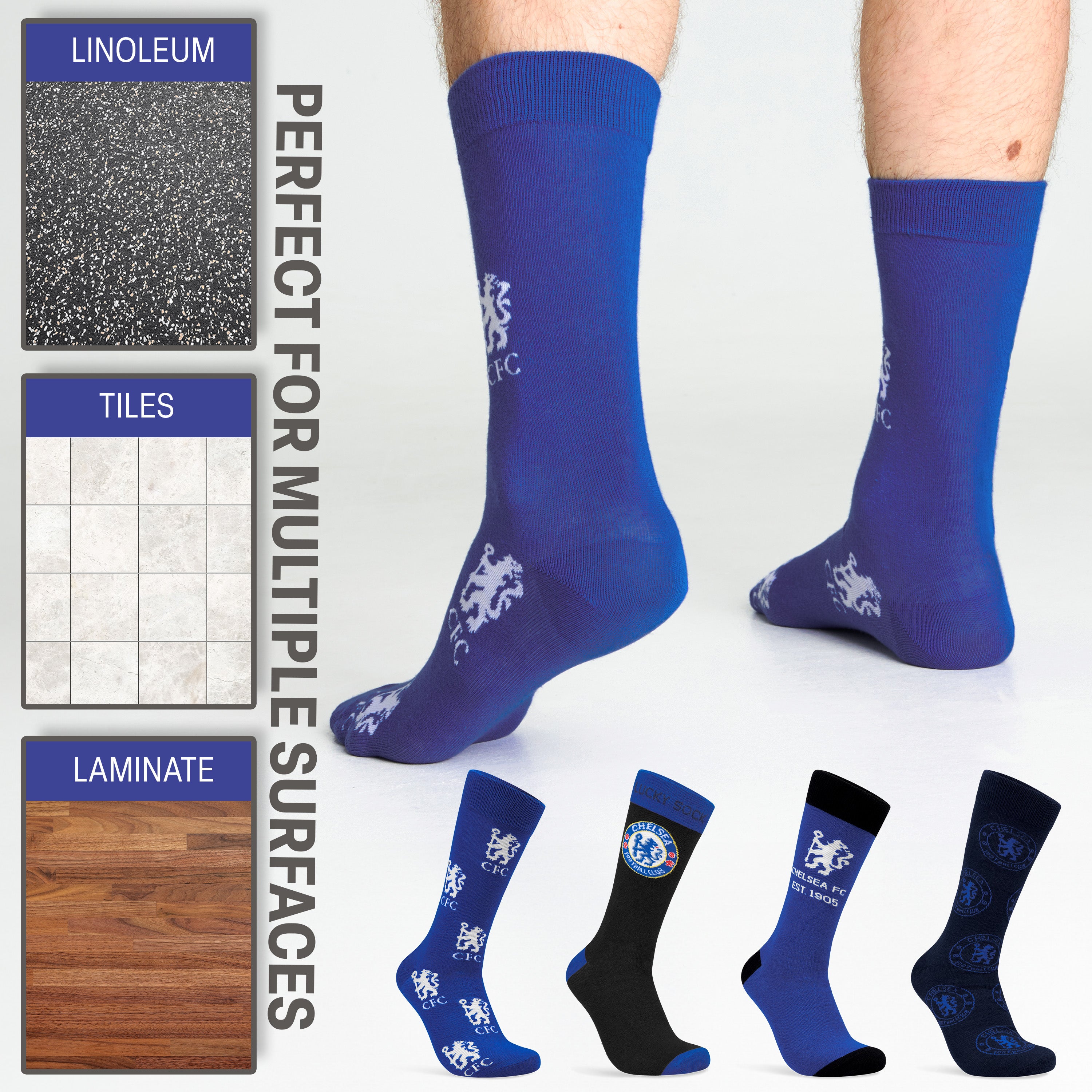 Chelsea F.C. Socks for Men, 4 Pack Breathable Socks Supporters' Gear - Gifts for Men - Get Trend