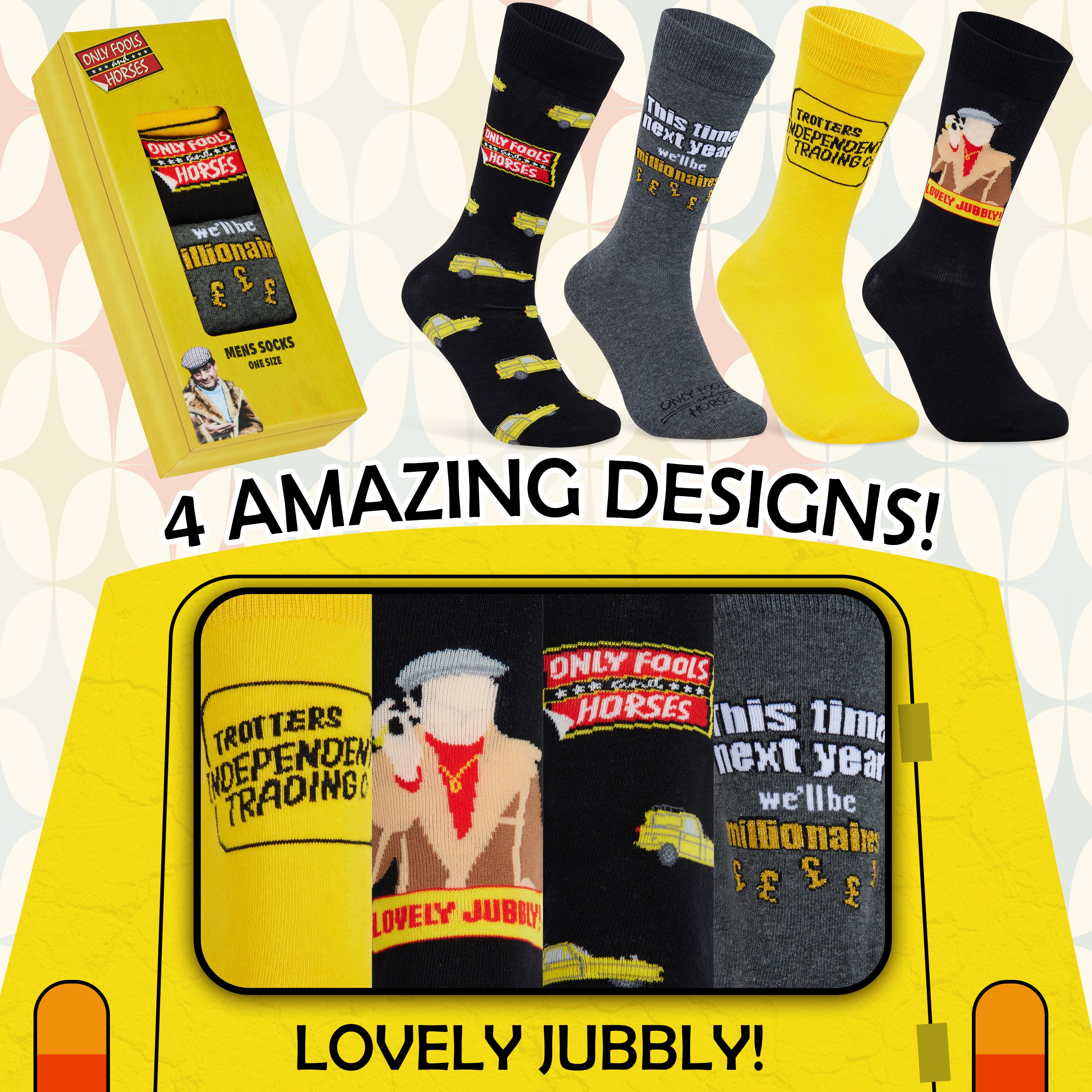 Only Fools and Horses Mens Calf Socks, Soft and Breathable Pack of 4 - Gifts for Him - Get Trend