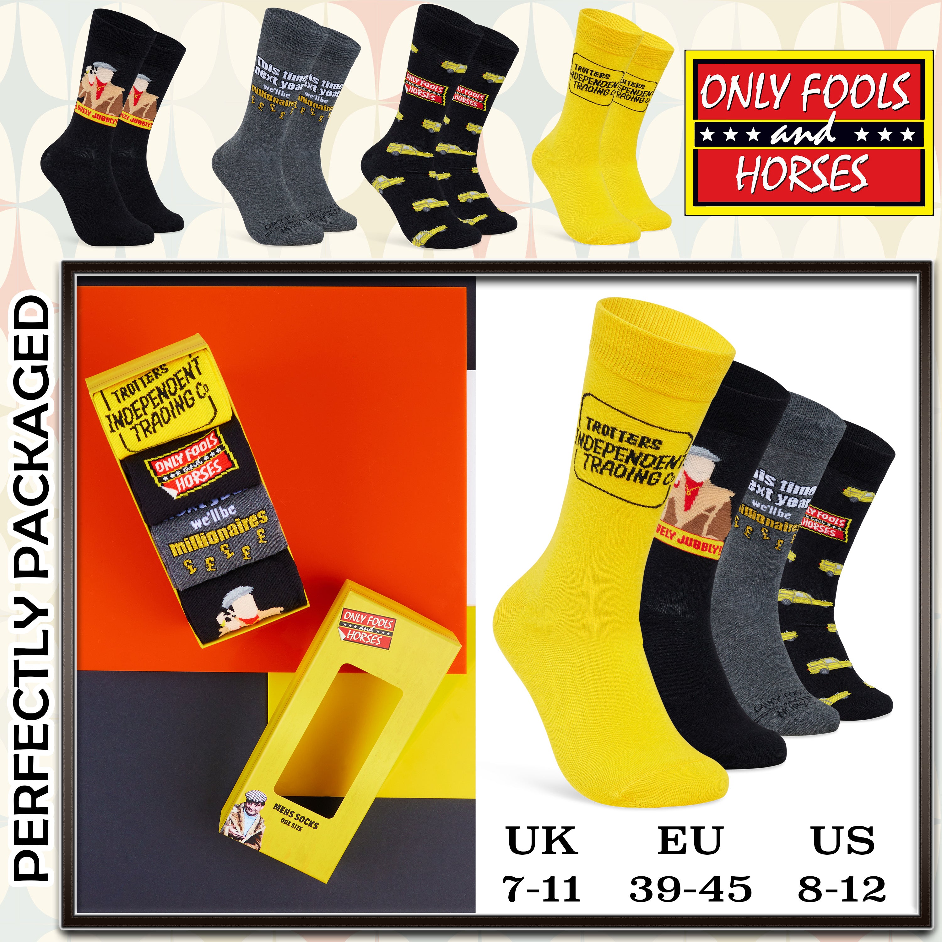 Only Fools and Horses Mens Calf Socks, Soft and Breathable Pack of 4 - Gifts for Him - Get Trend
