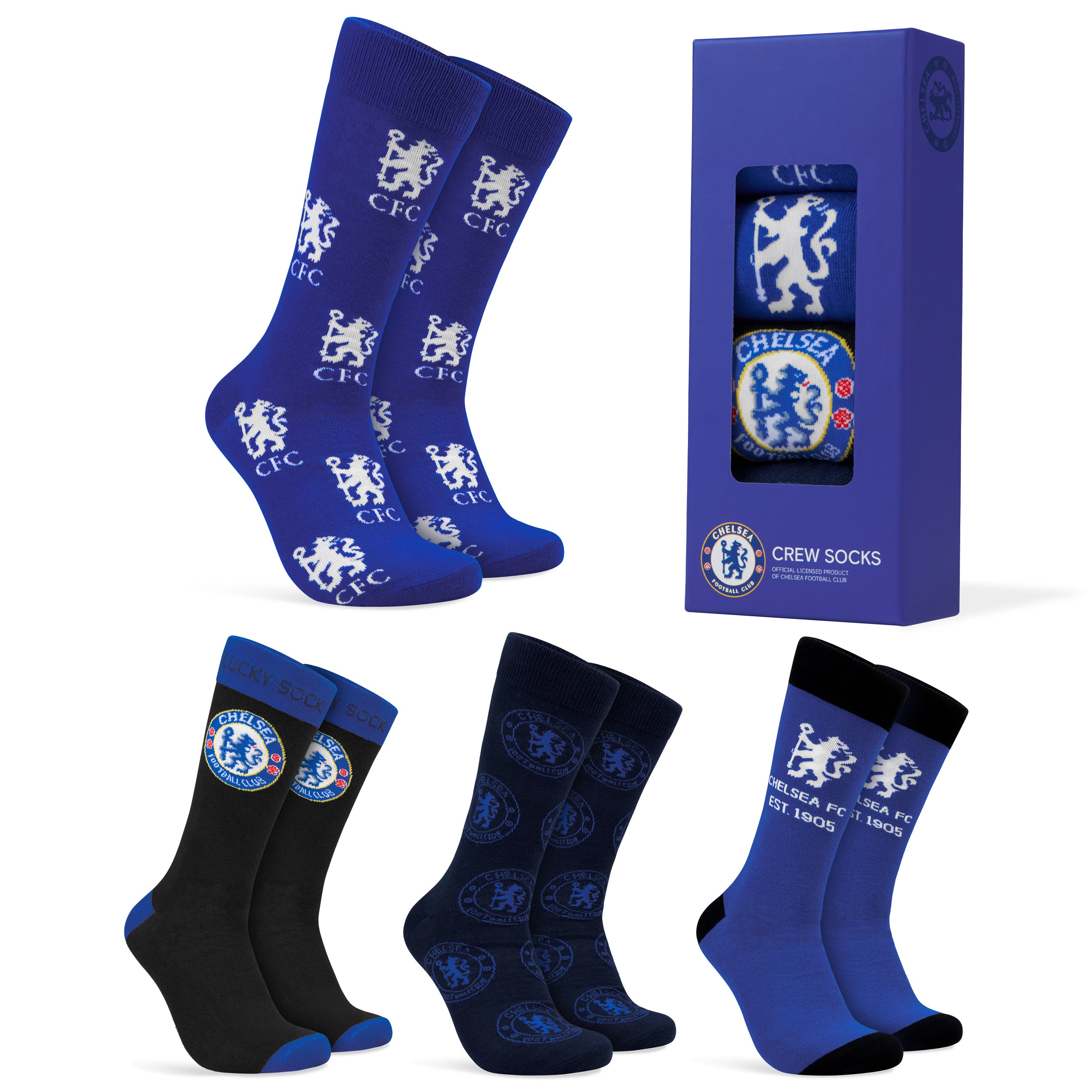 Chelsea F.C. Boys Socks, 4 Pack Breathable Socks Supporters' Gear - Gifts for Boys - Get Trend