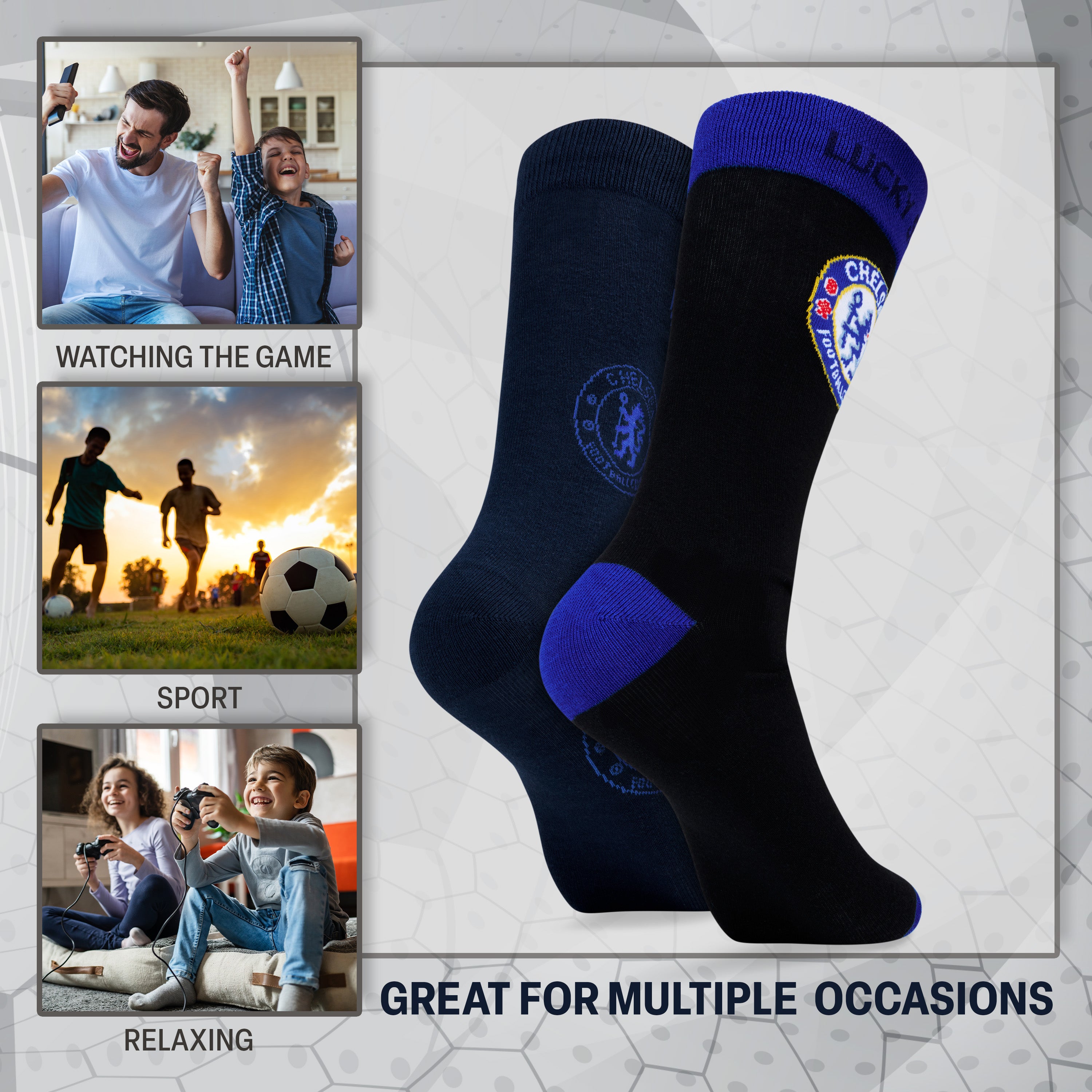 Chelsea F.C. Boys Socks, 4 Pack Breathable Socks Supporters' Gear - Gifts for Boys - Get Trend