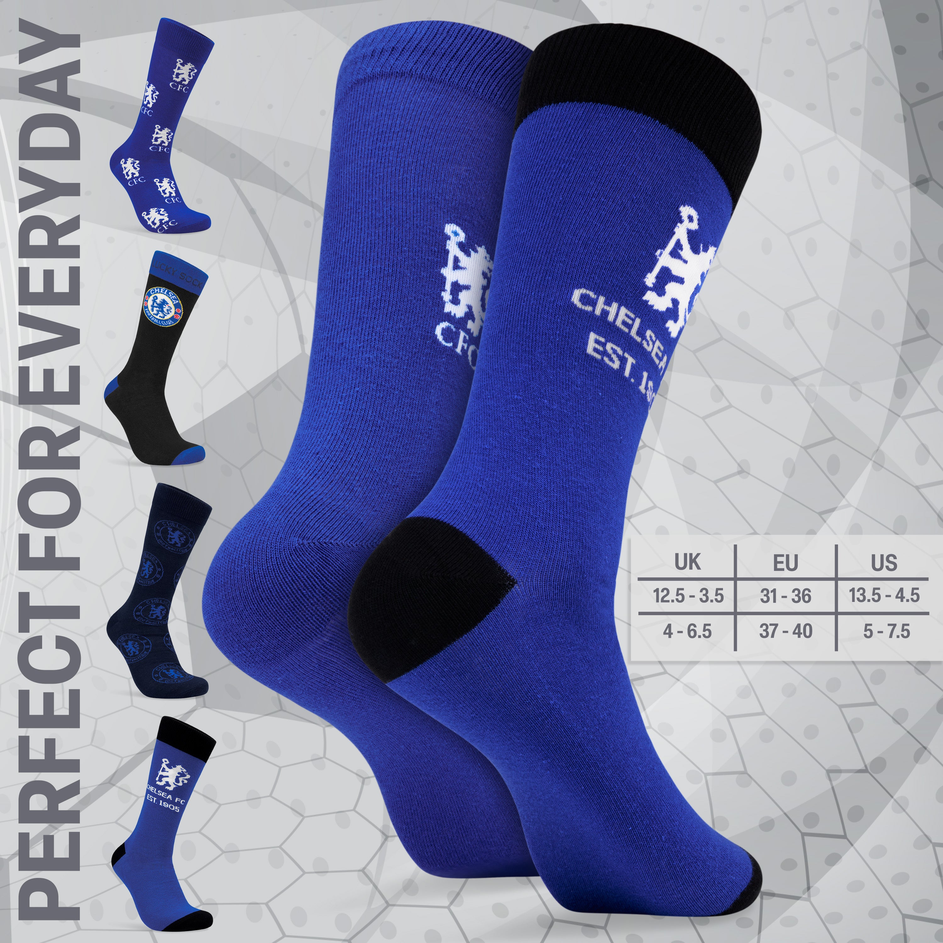Chelsea F.C. Boys Socks, 4 Pack Breathable Socks Supporters' Gear - Gifts for Boys - Get Trend