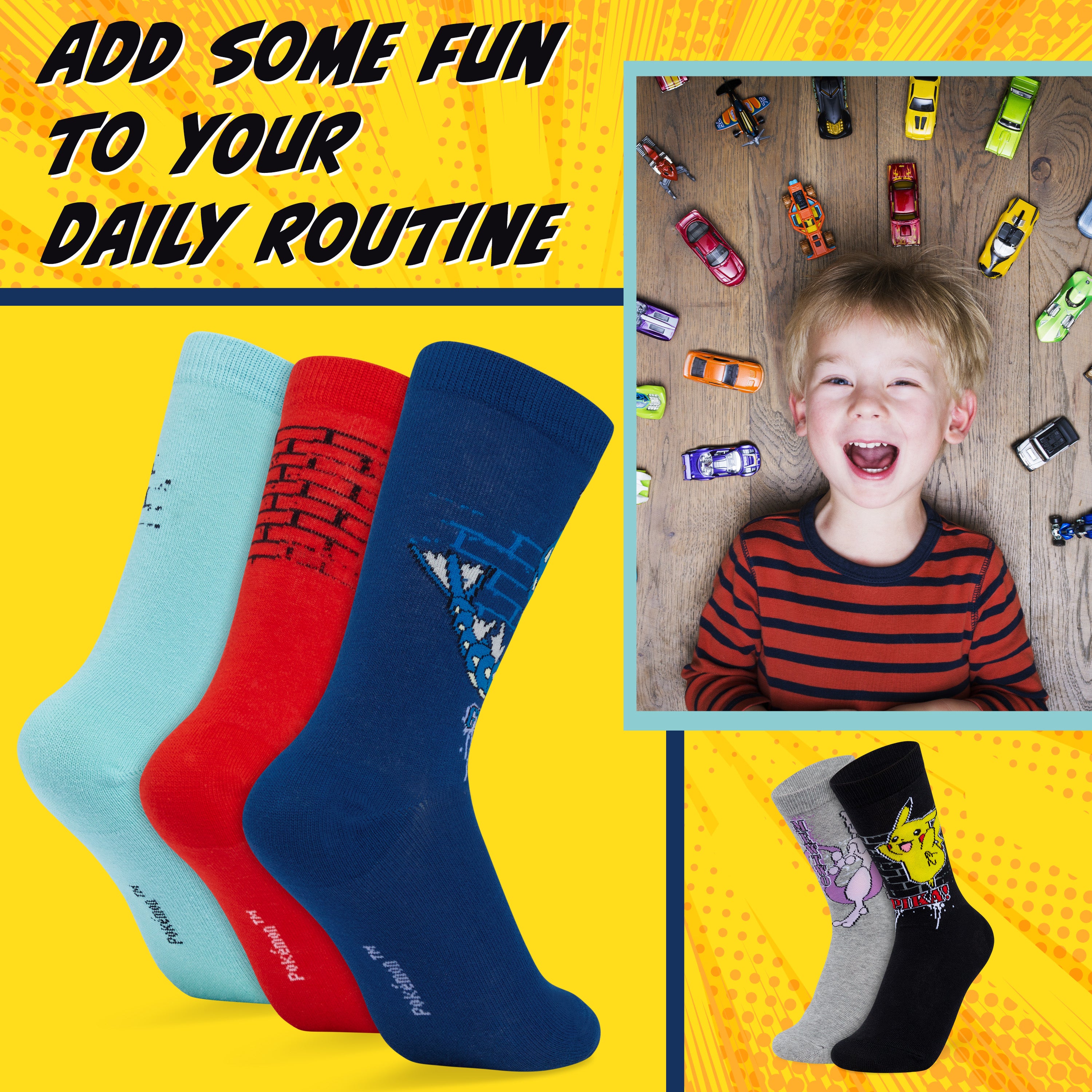 Pokemon Boys Calf Socks, Pikachu Soft Breathable Kids Socks Pack of 5 - Get Trend