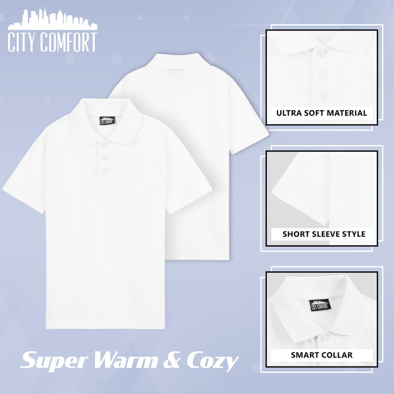 CityComfort White Polo Shirt Boys and Girls, Plain Short Sleeve T Shirt - 2 Pack - Get Trend