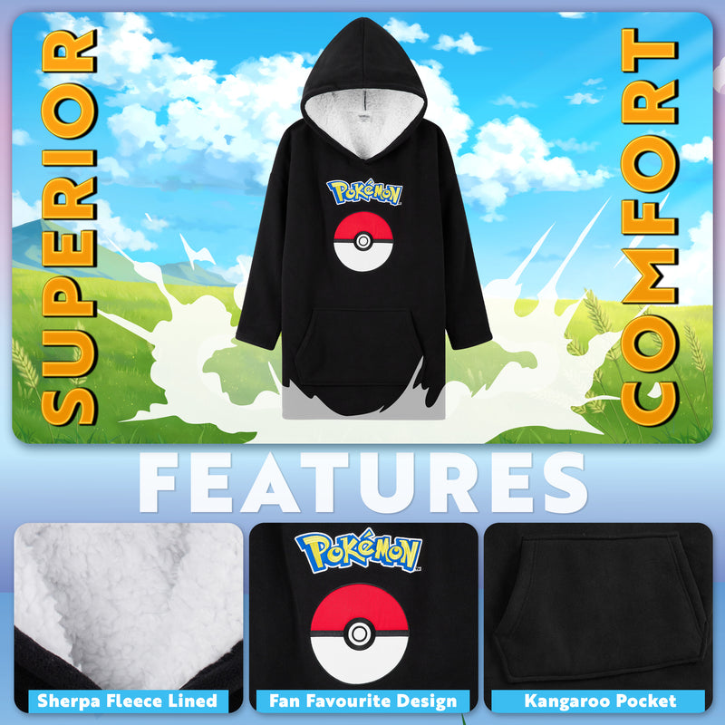 Pokemon Fleece Hoodie Blanket for Kids and Teenagers - Black - Get Trend