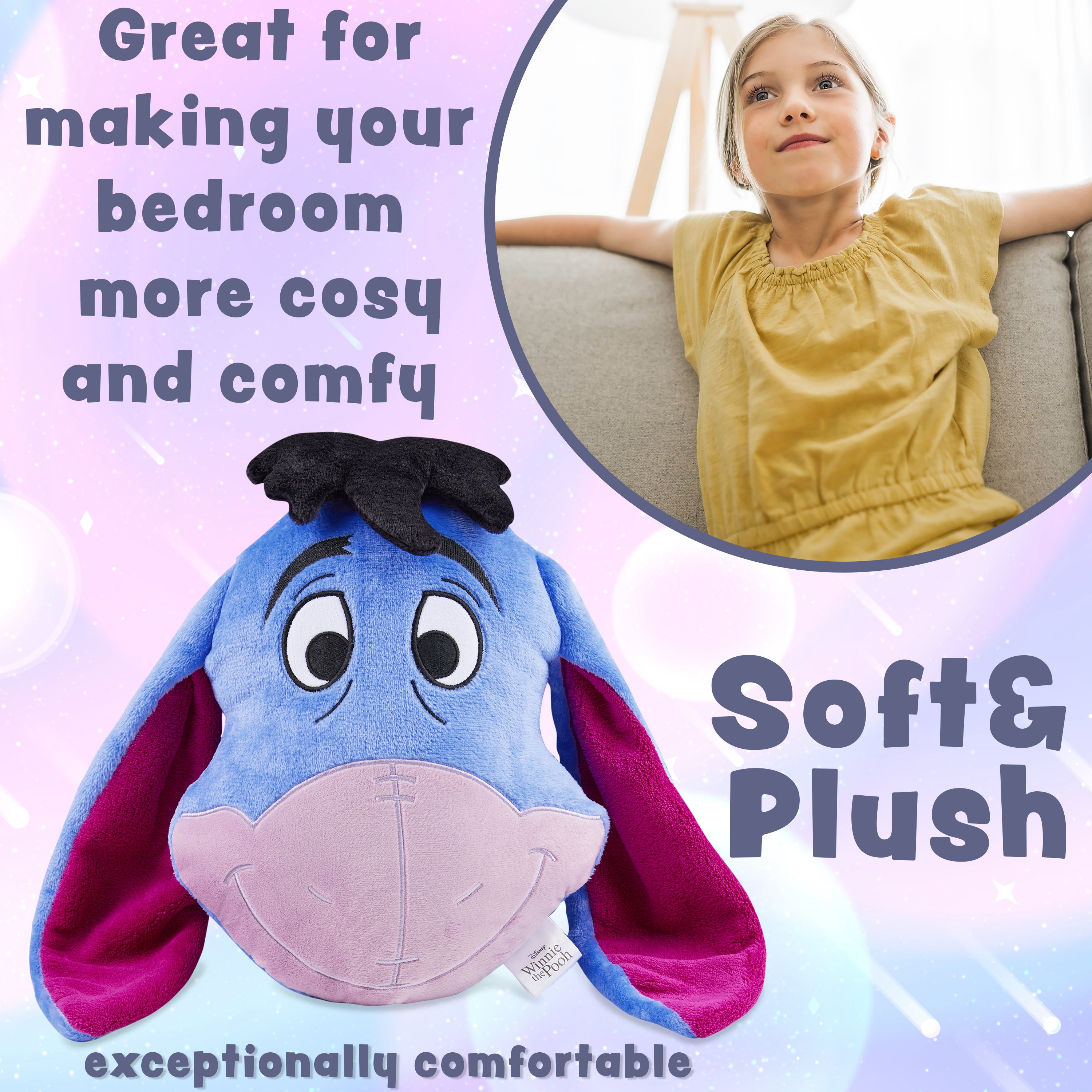 Disney Stitch 3D Plush Pillow Cushion for Sofa or Bed, Cute Kids Cuddle Cushion Soft Plushie Bedroom Accessories, Stitch Gifts for Kids (Blue Eeyore, L39 x W30) - Get Trend