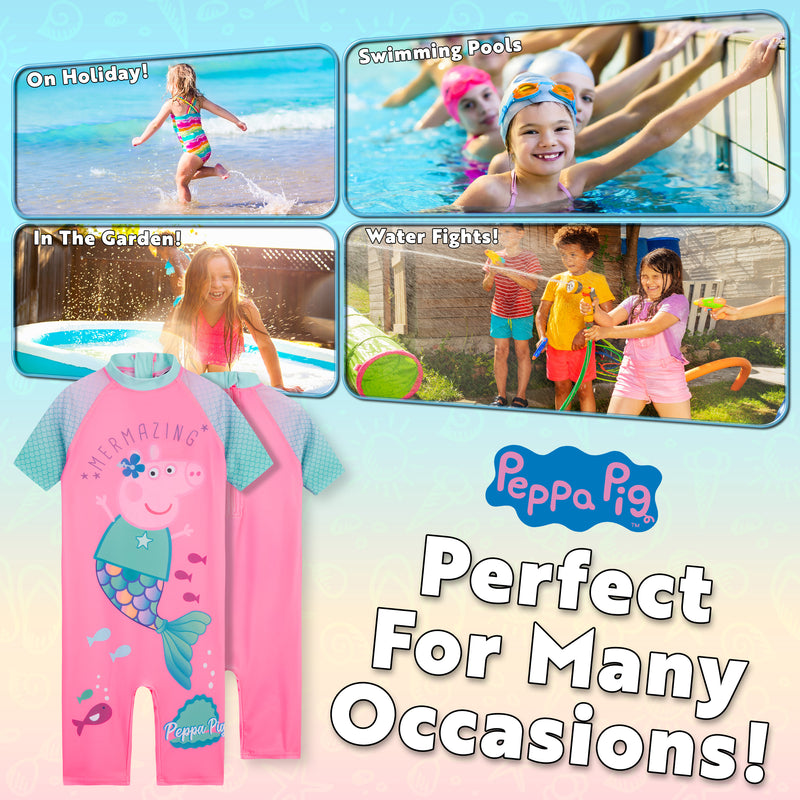 Peppa Pig Girls Swimming Costume Summer Holiday Essentials Short Sleeve Swimwear - Get Trend