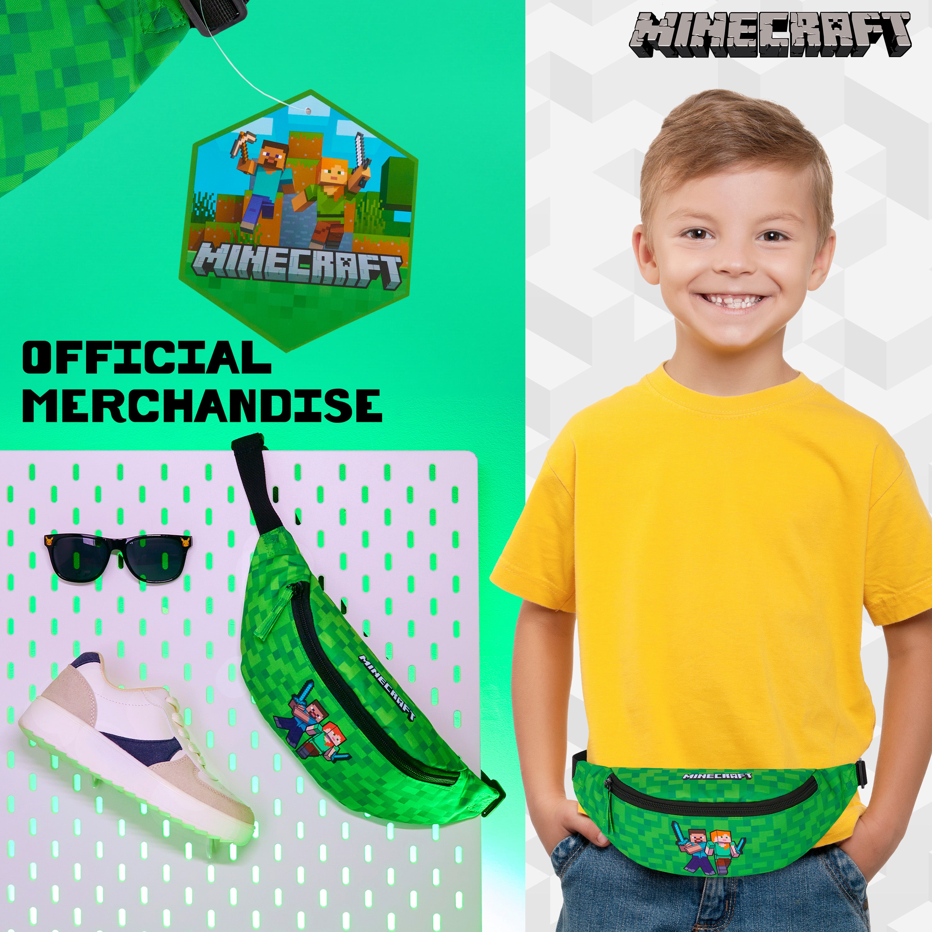 Minecraft Boys Fashion Waist Pack with Adjustable Strap, Creeper Travel Bag - Gamer Gifts (Green) - Get Trend