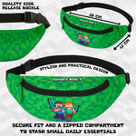 Minecraft Boys Fashion Waist Pack with Adjustable Strap, Creeper Travel Bag - Gamer Gifts (Green) - Get Trend